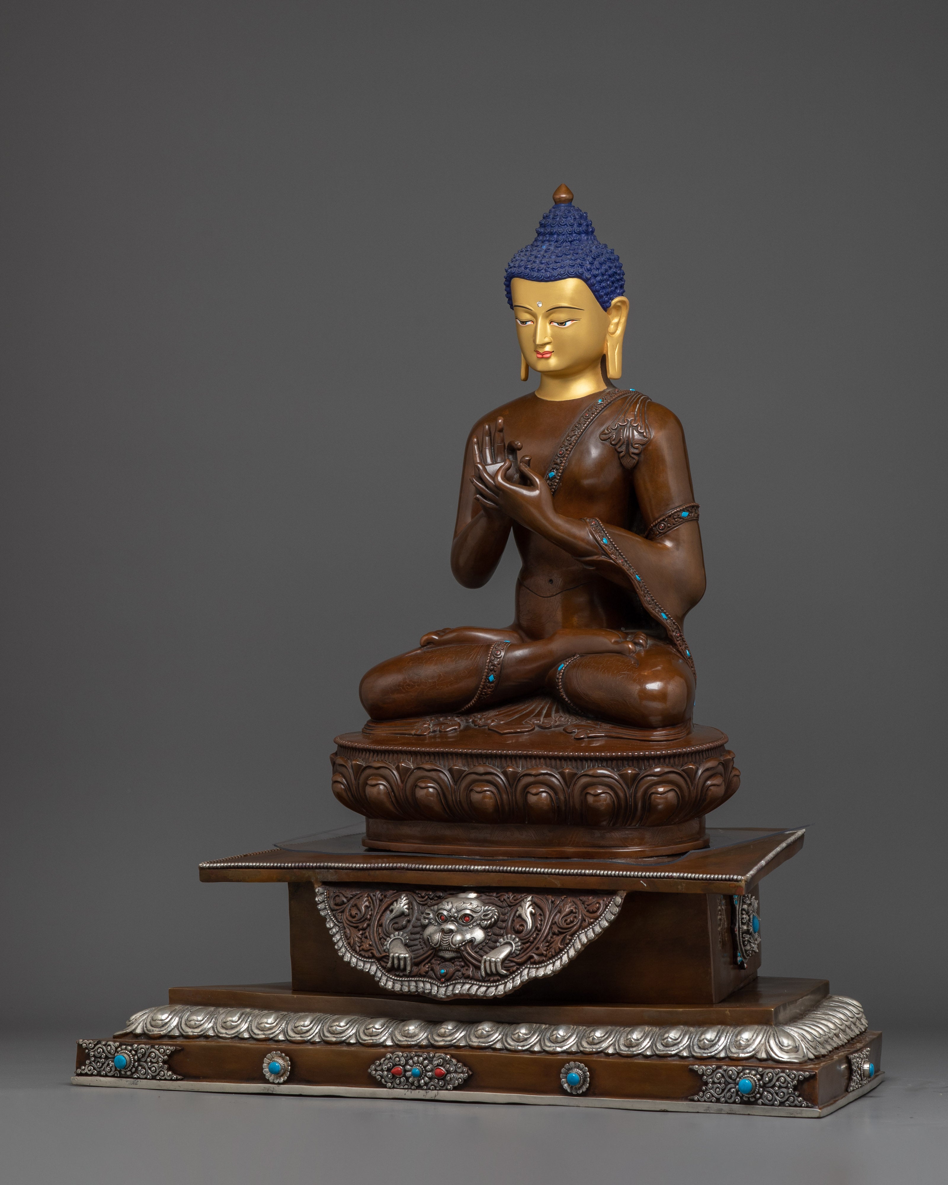 Vairocana Buddha with Throne and Gemstone | Silver Plating for your Spiritual Space