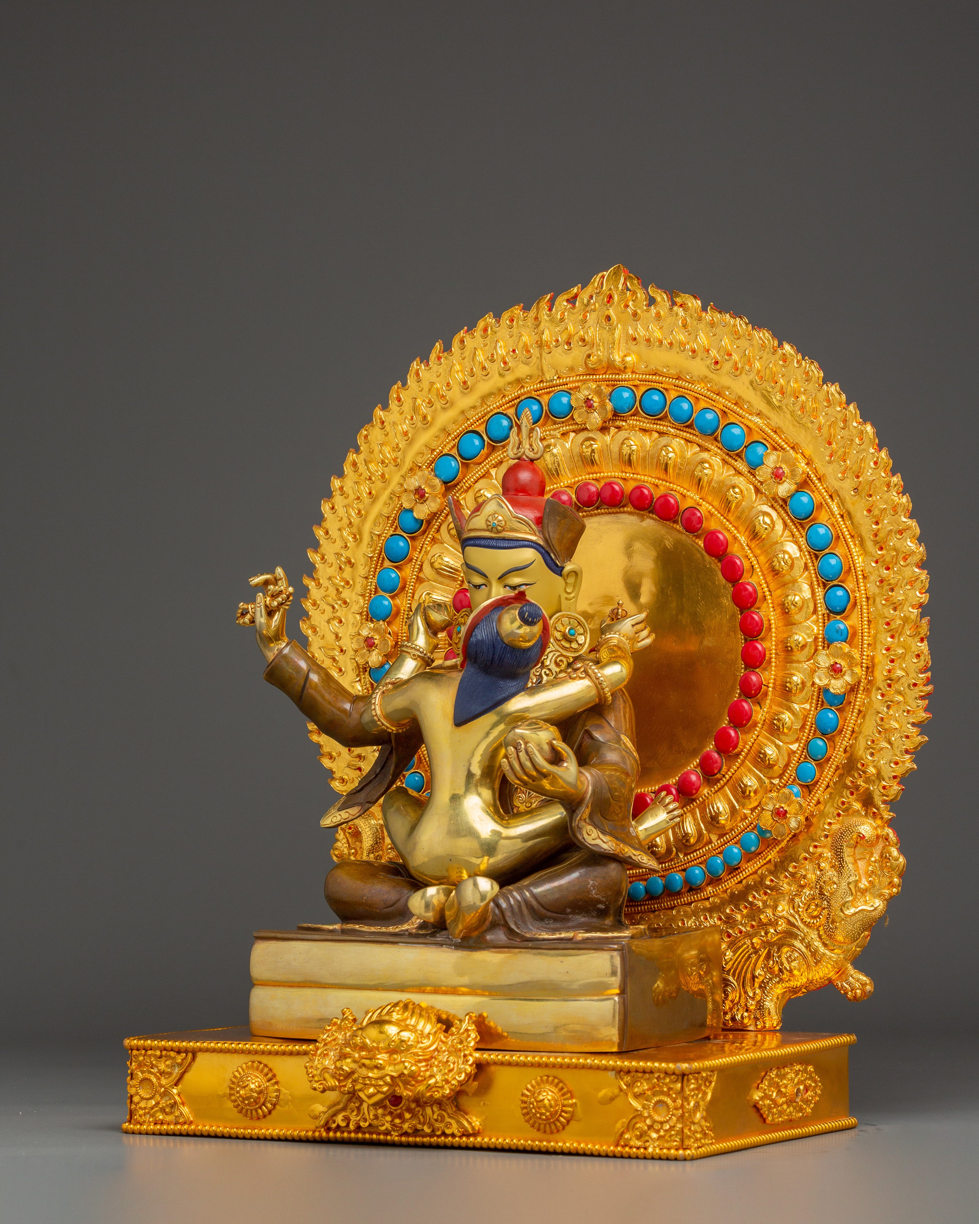 Guru with Consort Statue and Throne | Gemstones & Spiritual Significance