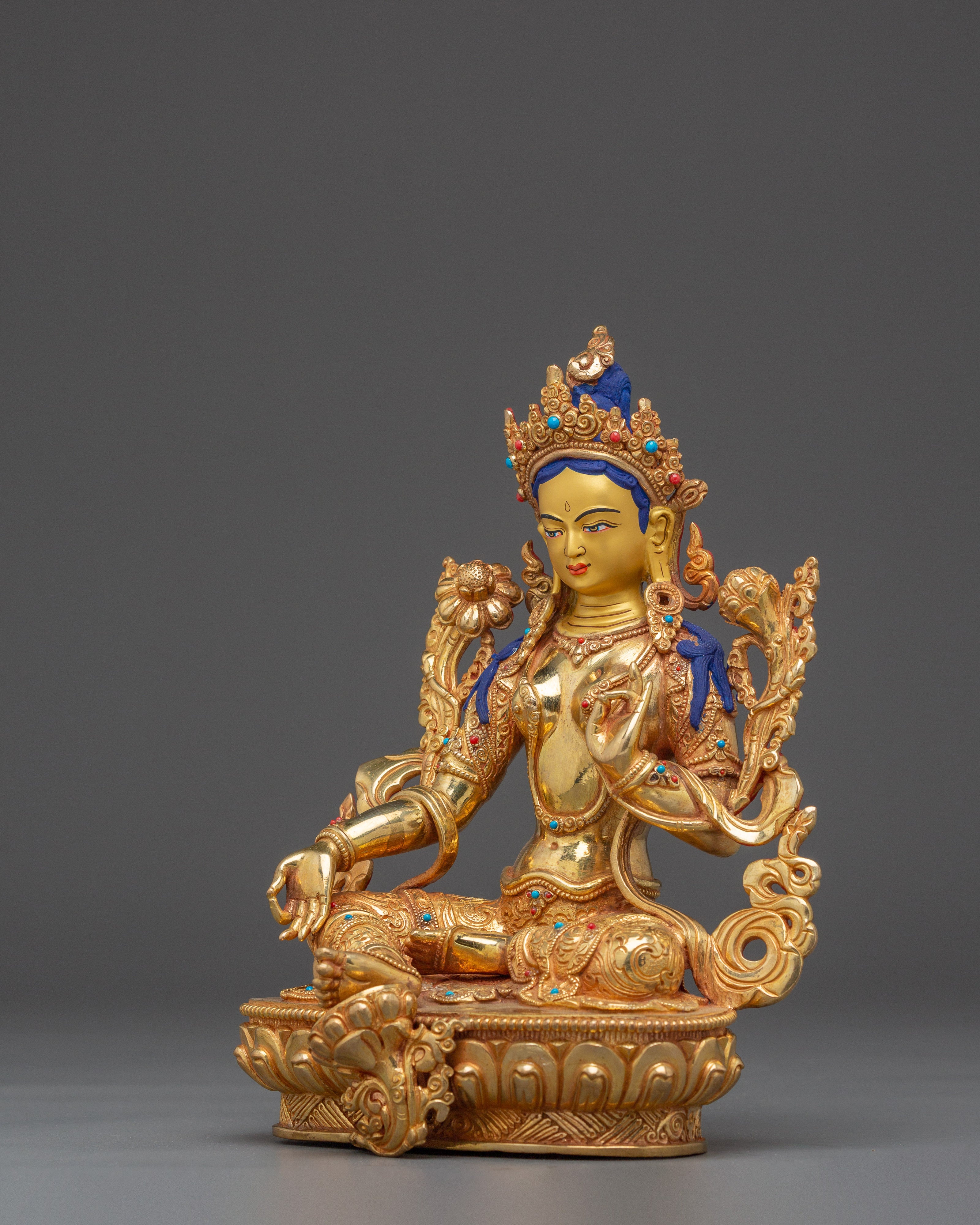 Green Tara Compassion and Protection Statue | Copper with Gold & Acrylic Finish