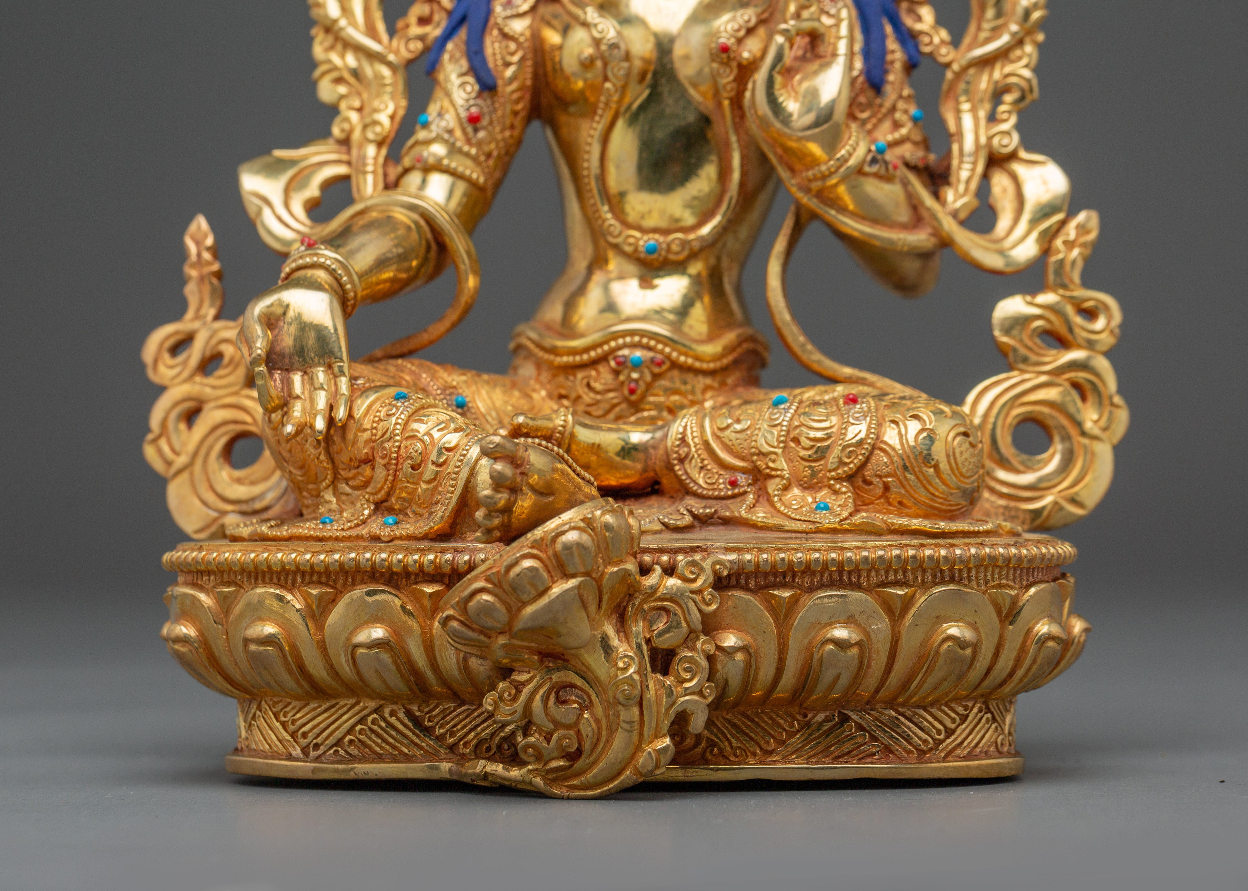 Green Tara Compassion and Protection Statue | Copper with Gold & Acrylic Finish