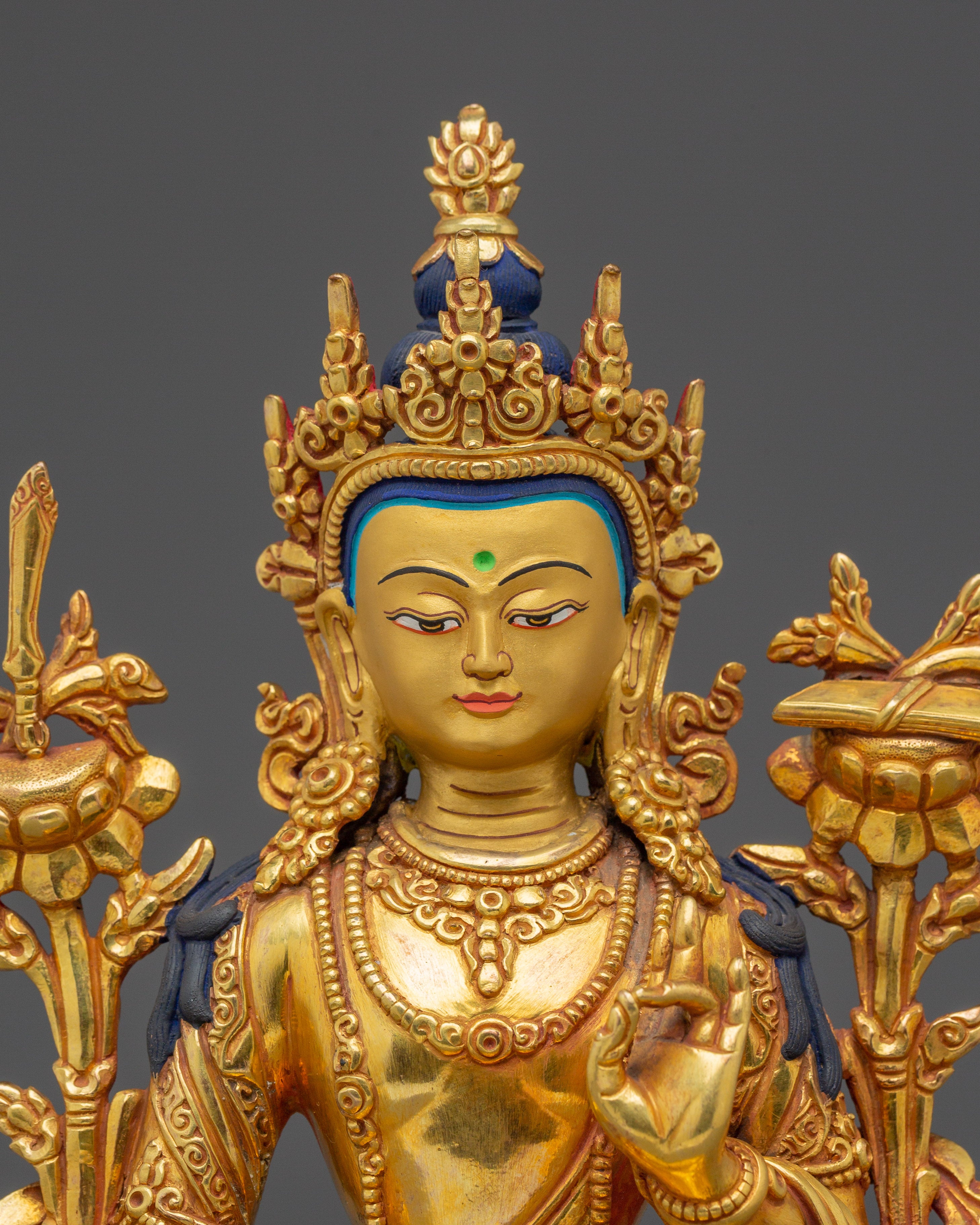 Manjushri 24K Gold Gilded Statue | Spiritual Growth and Meditation