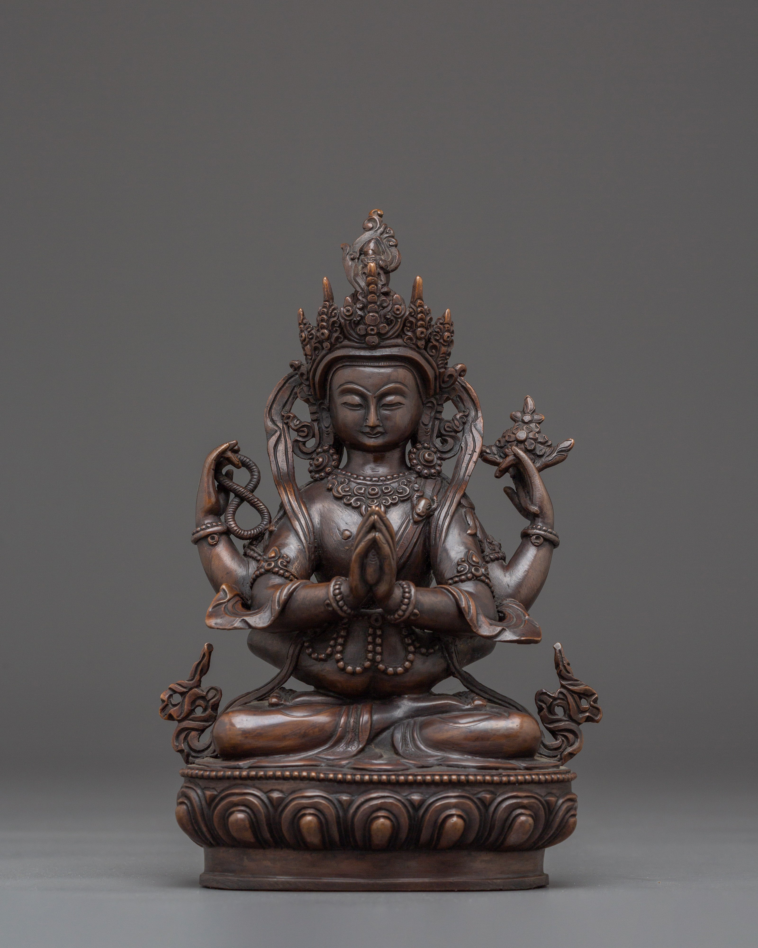 Chenrezig with Consort statue in Oxidized Copper | A Symbol of Boundless Compassion