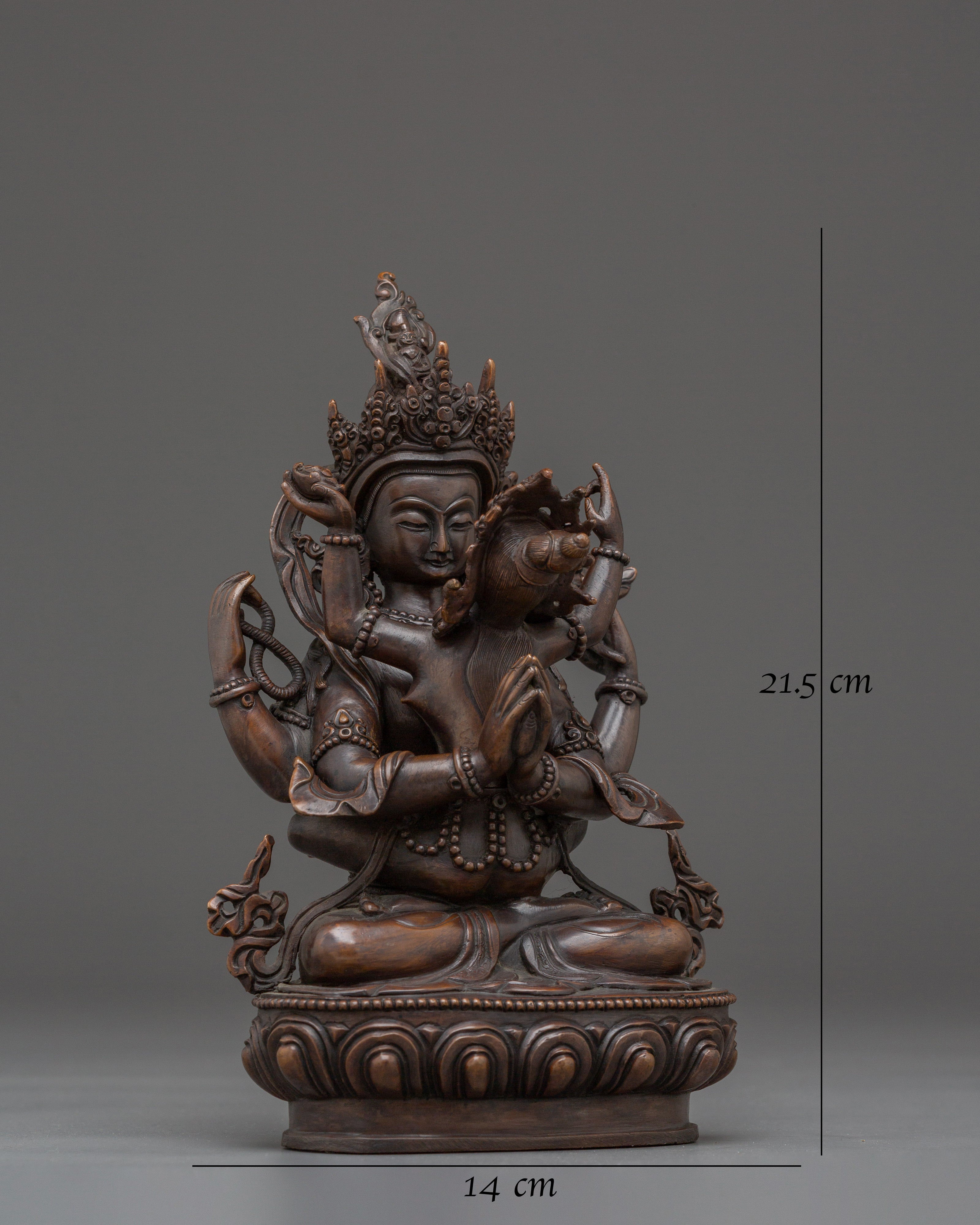 Chenrezig with Consort statue in Oxidized Copper