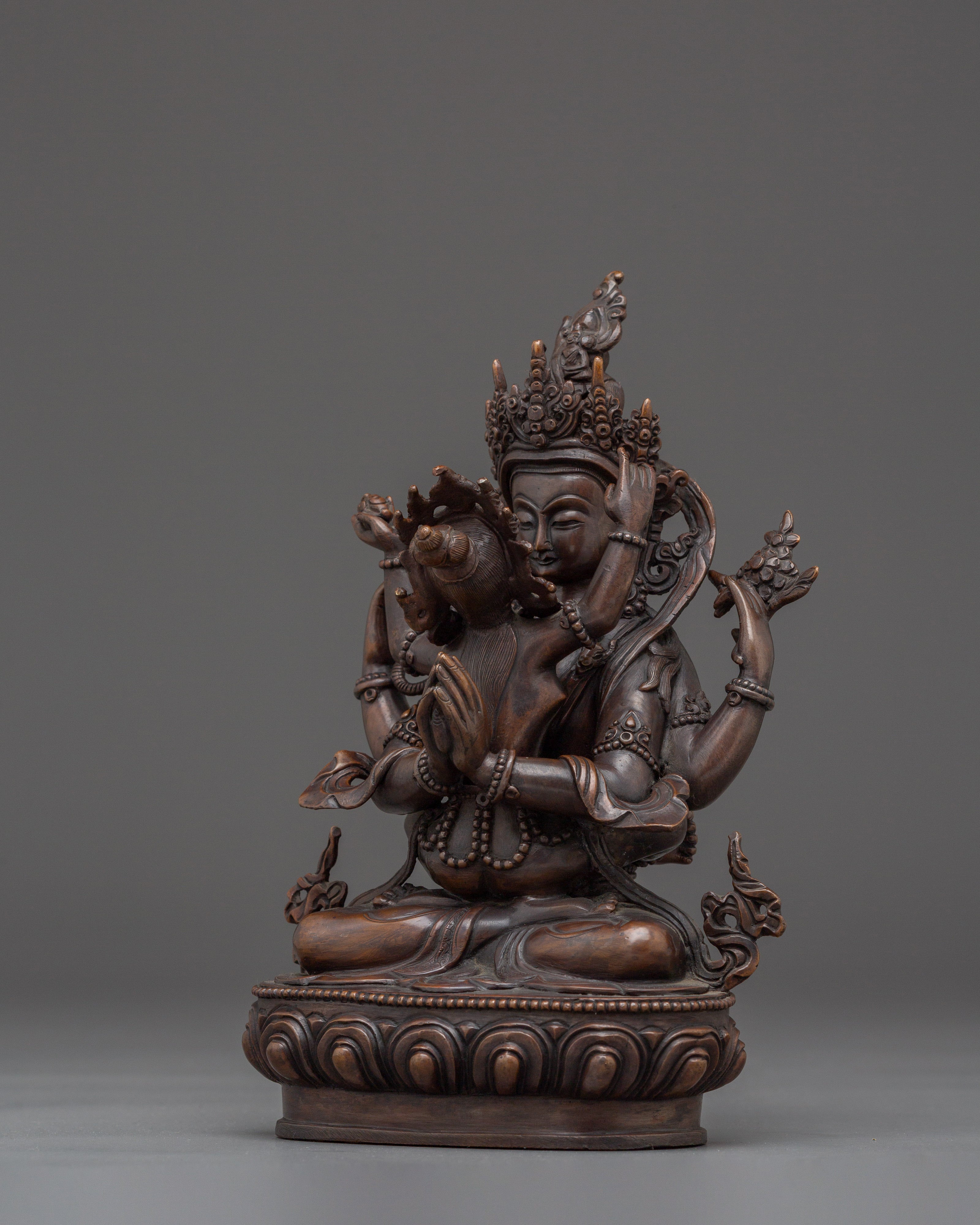 Chenrezig with Consort statue in Oxidized Copper | A Symbol of Boundless Compassion