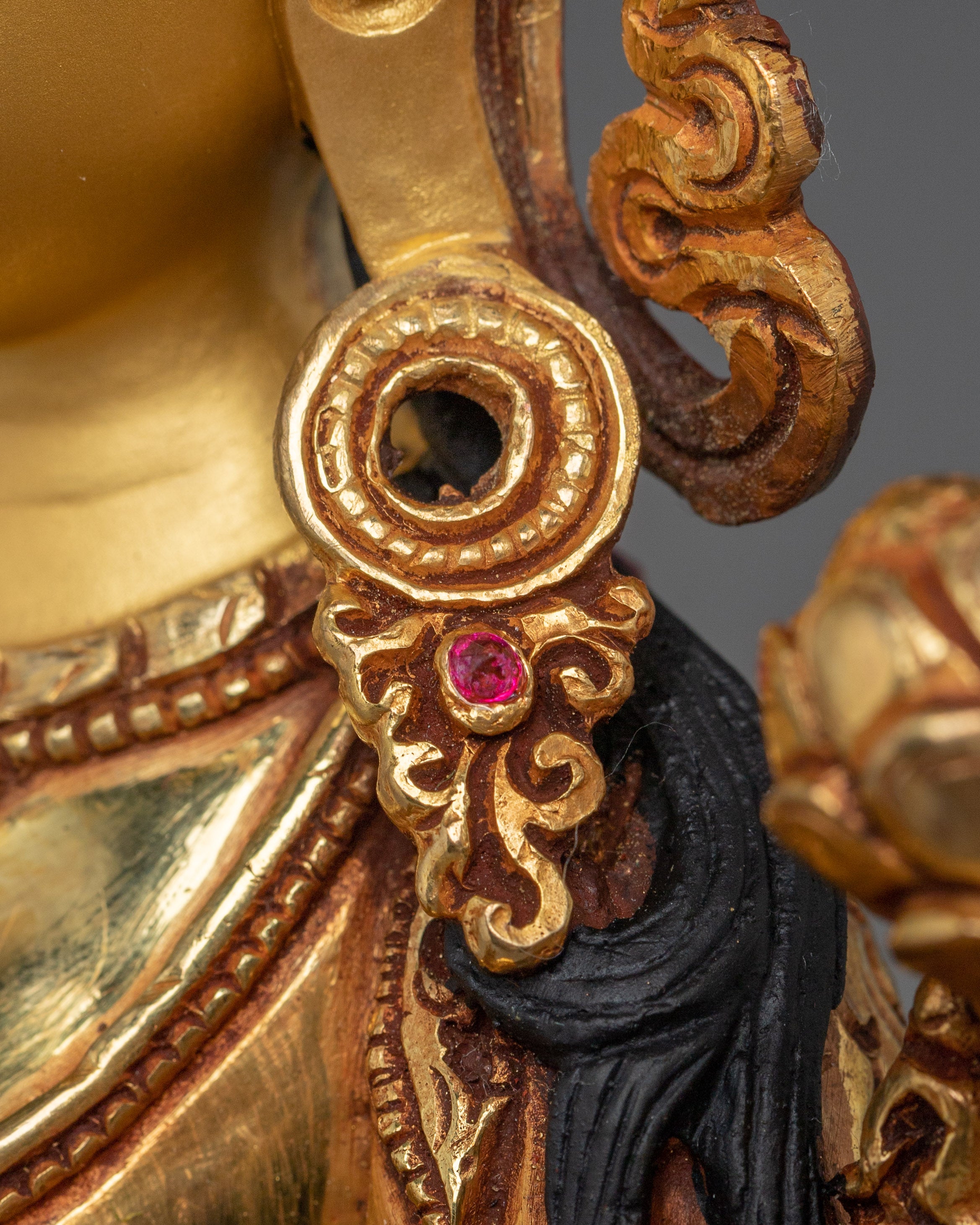 Green Tara, Lotus Seated Goddess Icon | Gold Gilded Tibetan Sculpture