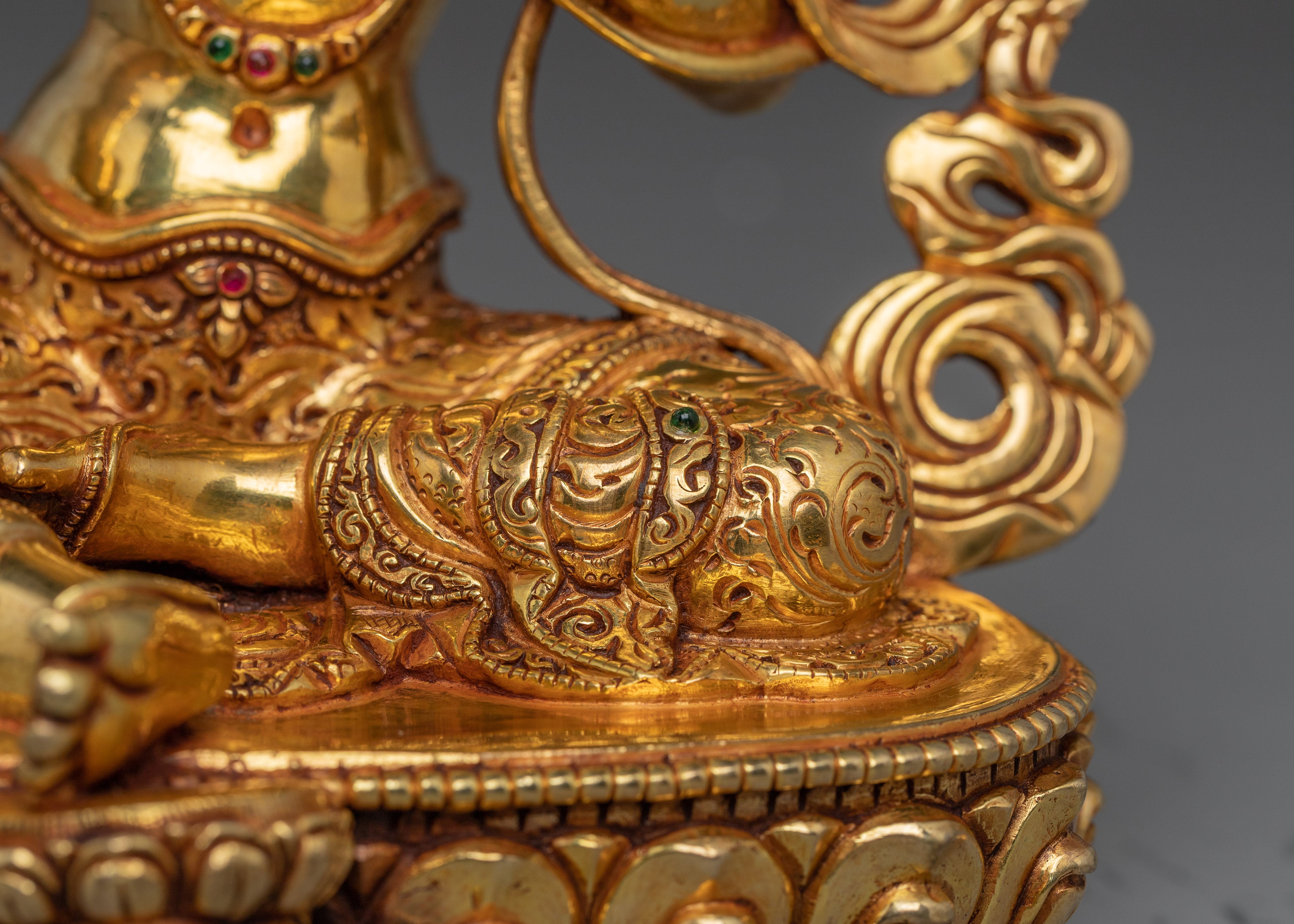 Green Tara, Lotus Seated Goddess Icon | Gold Gilded Tibetan Sculpture