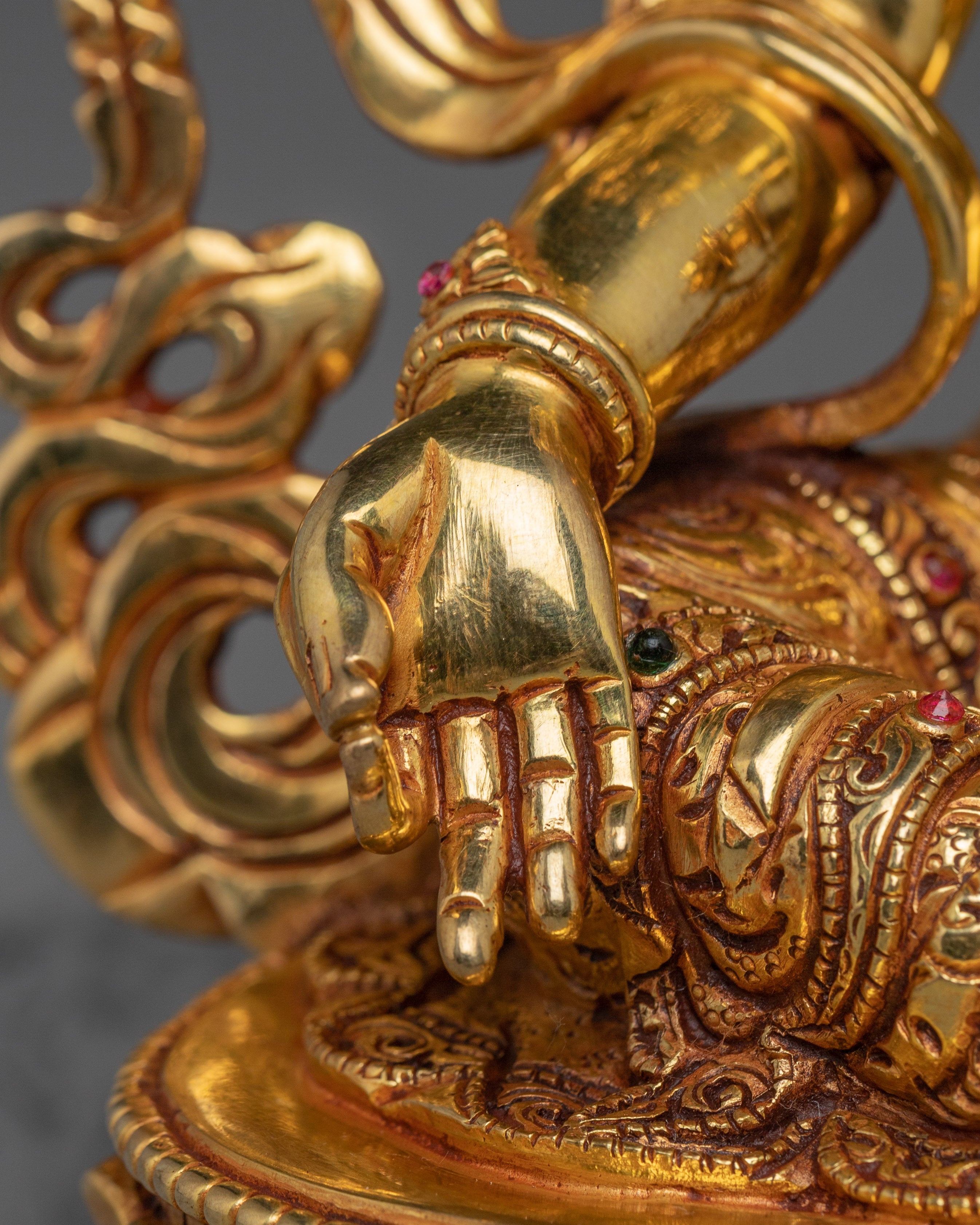 Green Tara, Lotus Seated Goddess Icon | Gold Gilded Tibetan Sculpture