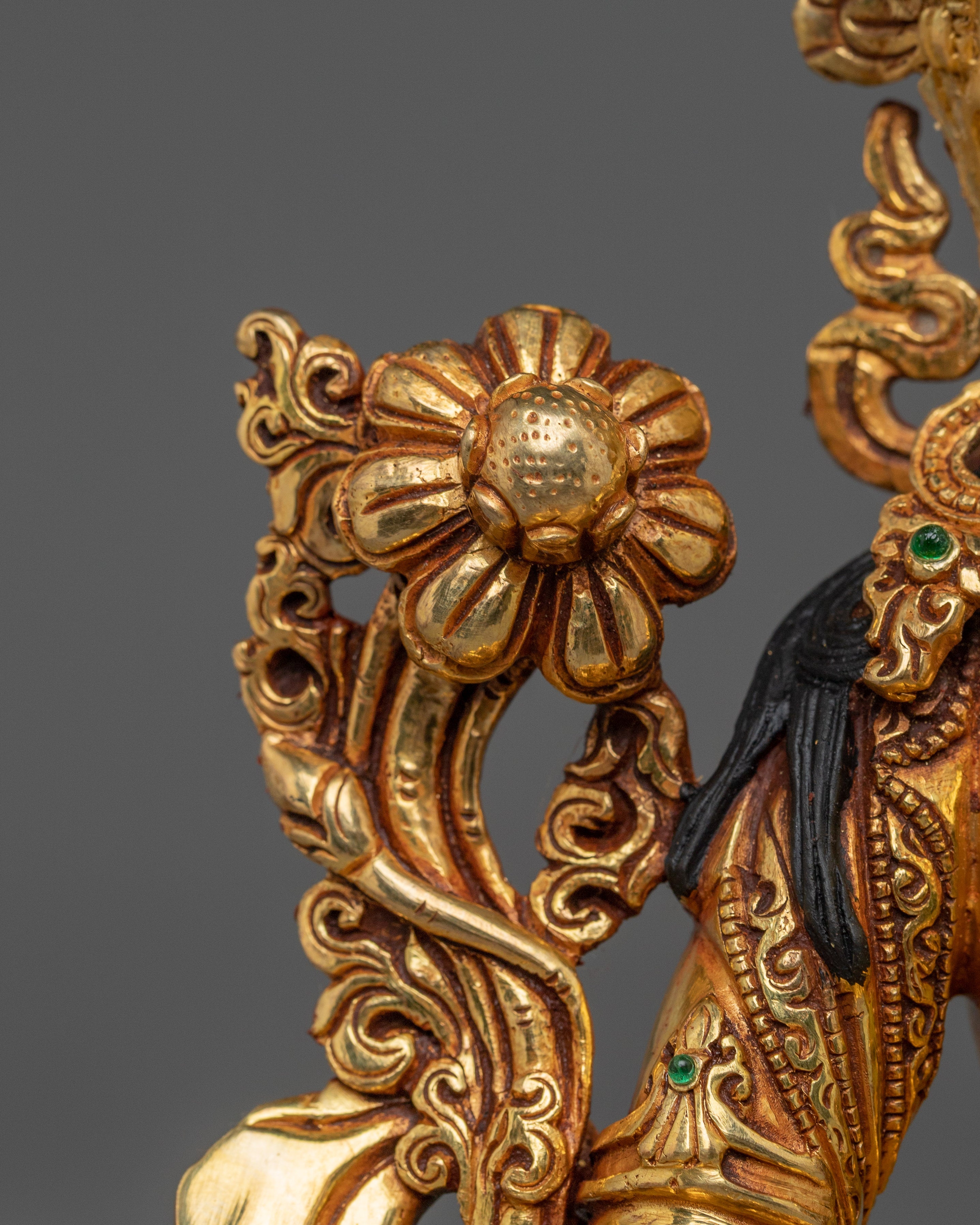 Green Tara, Lotus Seated Goddess Icon | Gold Gilded Tibetan Sculpture