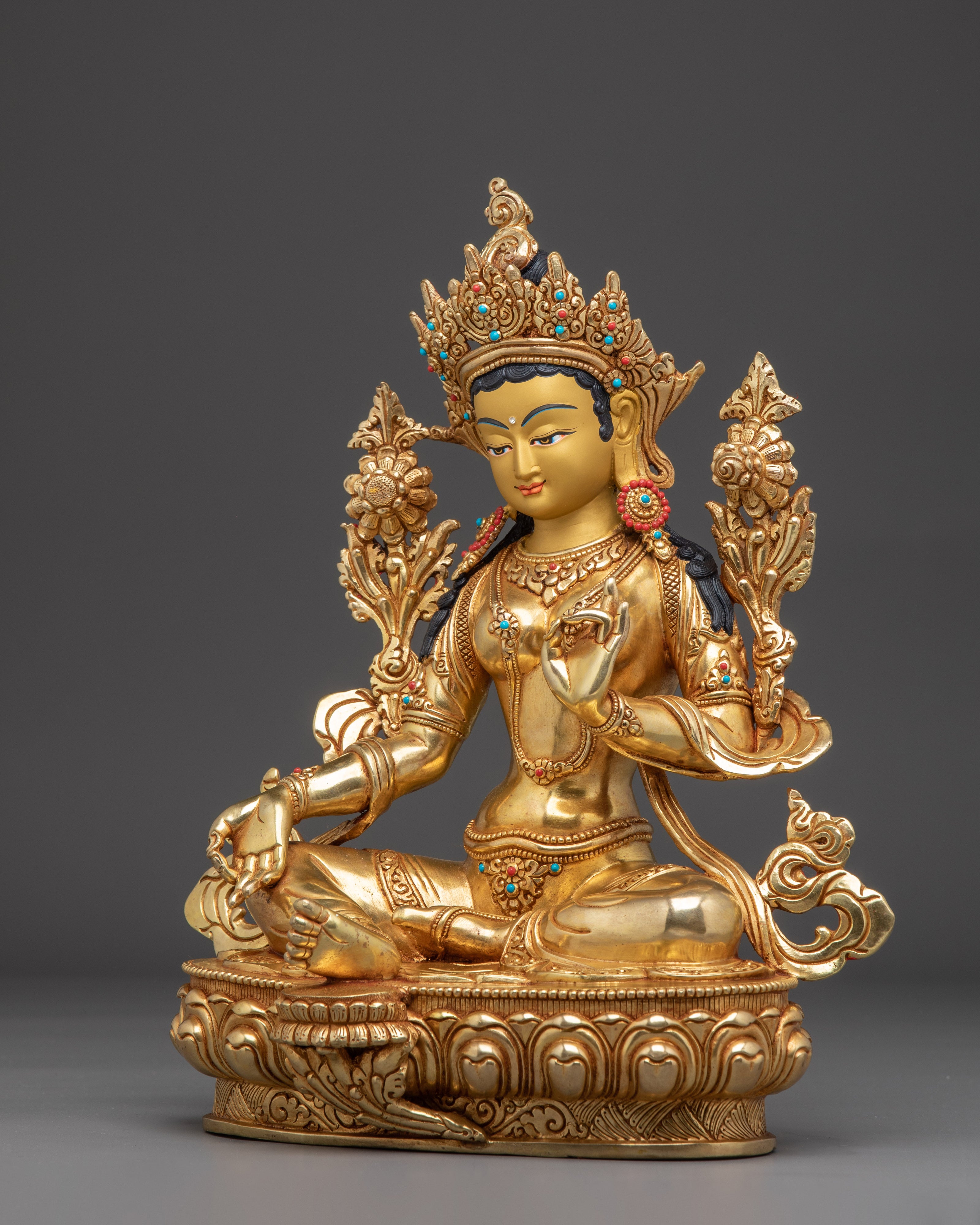 Goddess Green Tara Icon | Gold Gilded Himalayan Icon