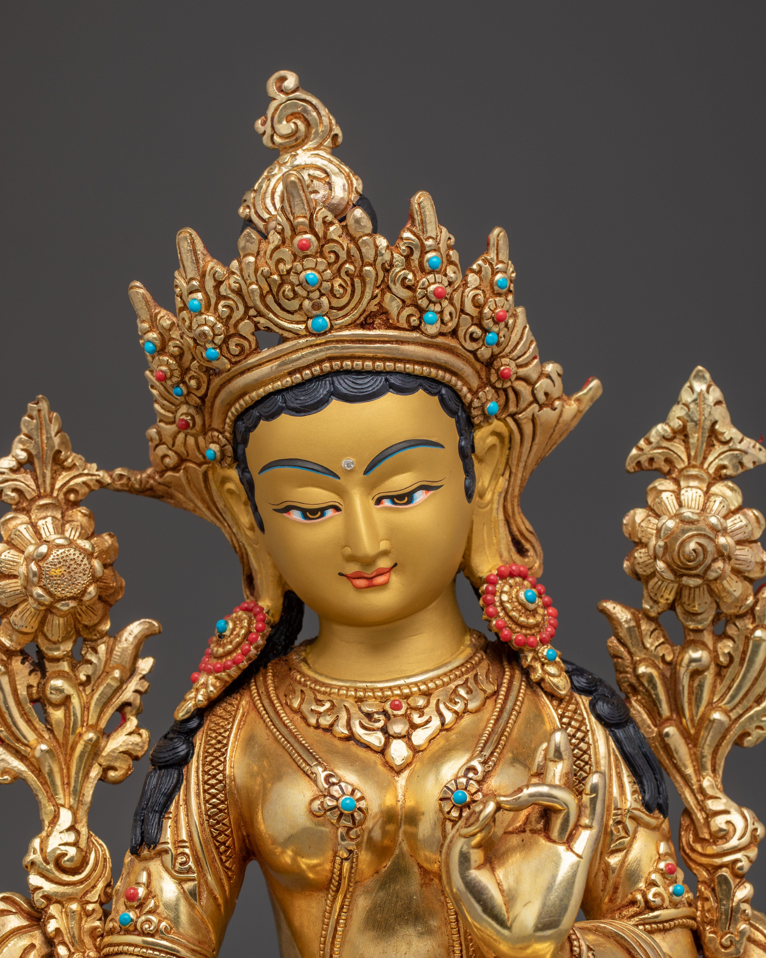 Goddess Green Tara Icon | Gold Gilded Himalayan Icon