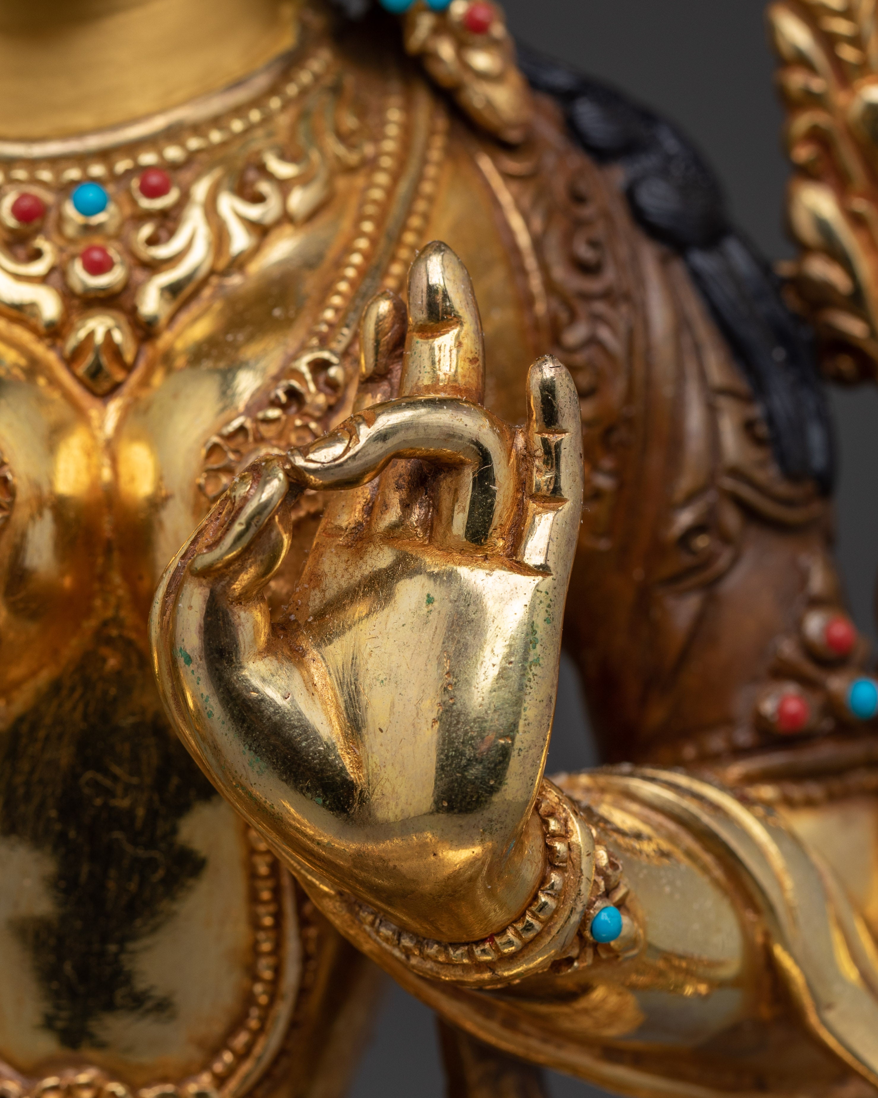 Green Tara, Lotus Seated Deity | Handcrafted Nepali Sculpture