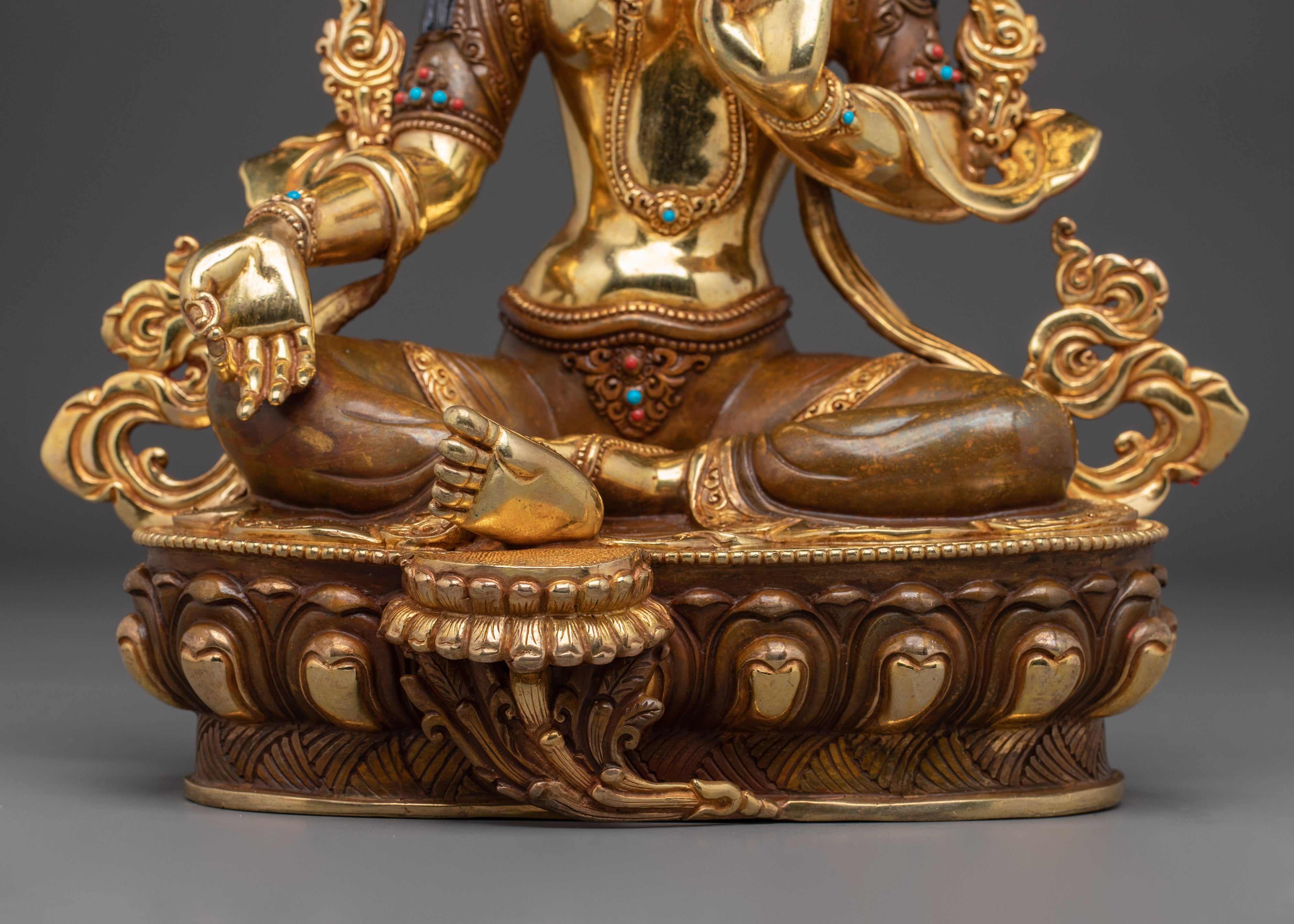 Green Tara, Lotus Seated Deity | Handcrafted Nepali Sculpture