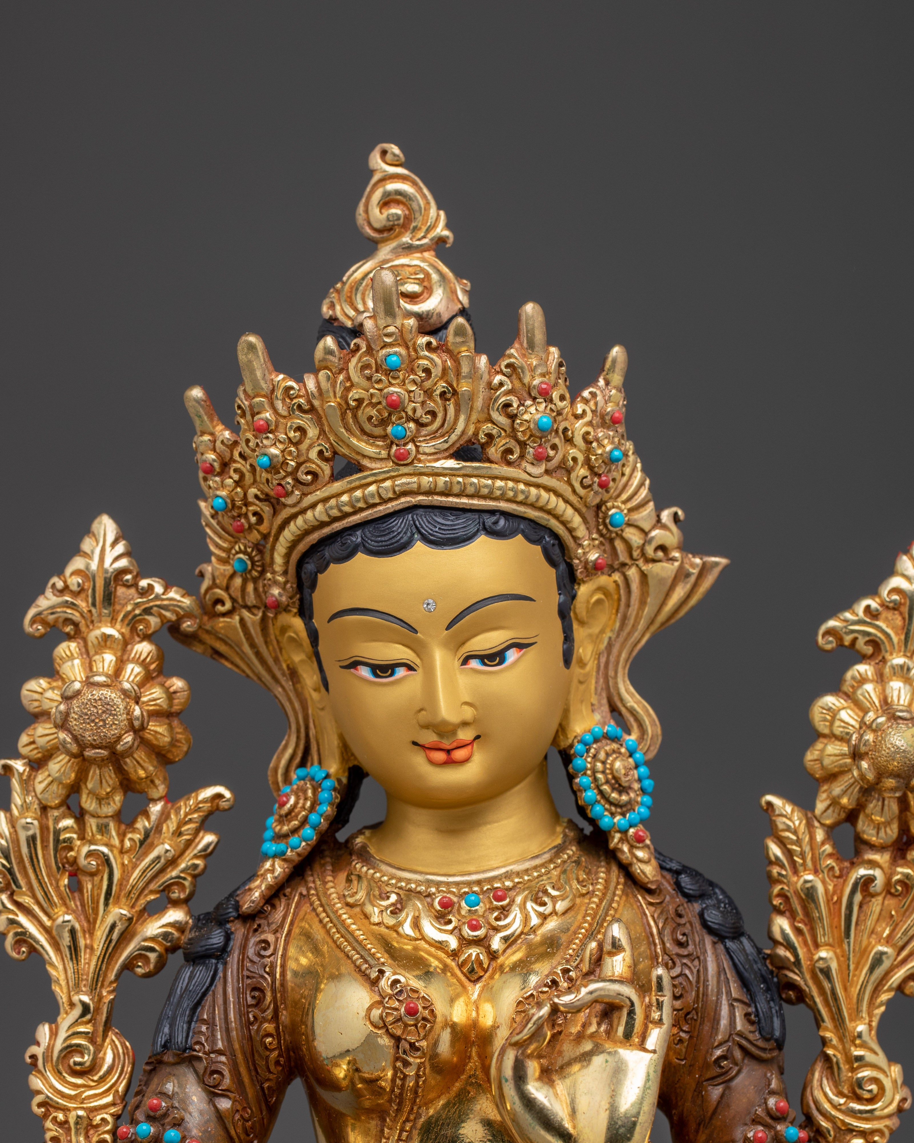 Green Tara, Lotus Seated Deity | Handcrafted Nepali Sculpture