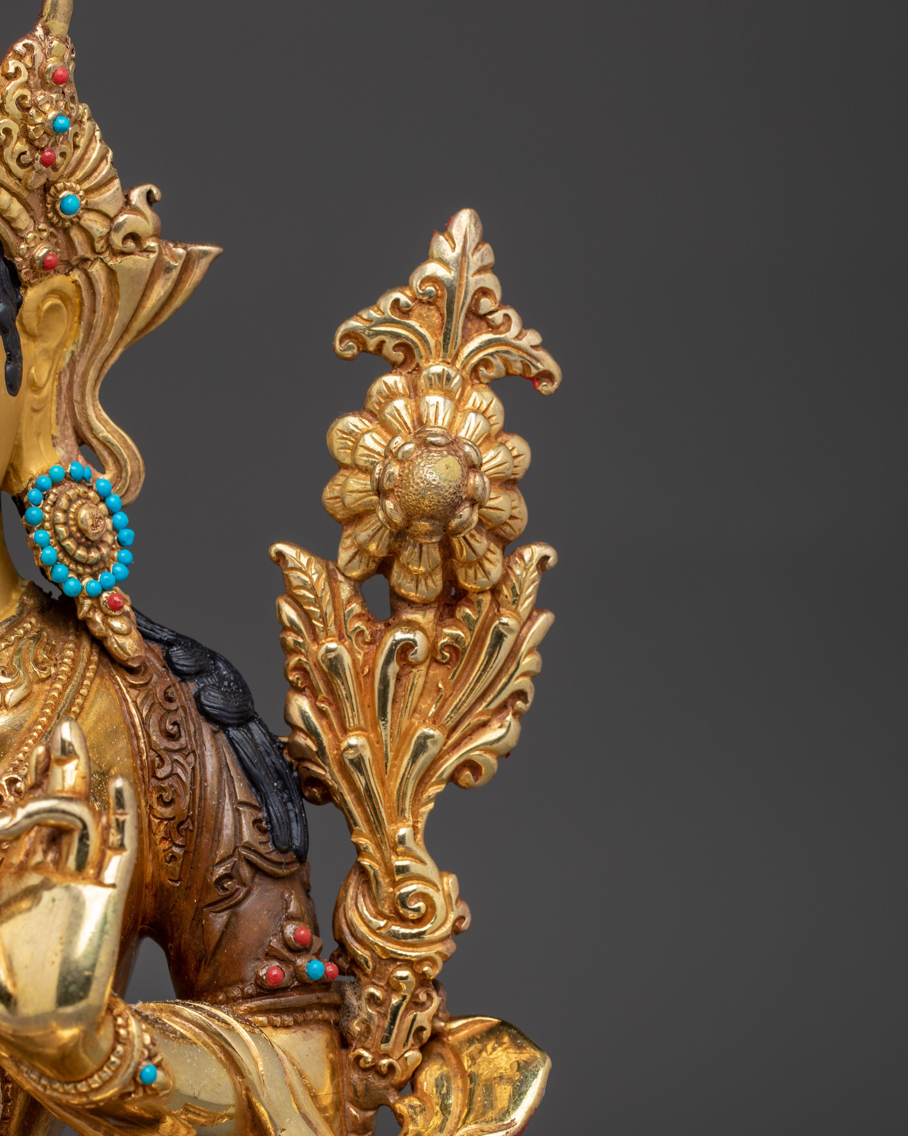 Green Tara, Lotus Seated Deity | Handcrafted Nepali Sculpture