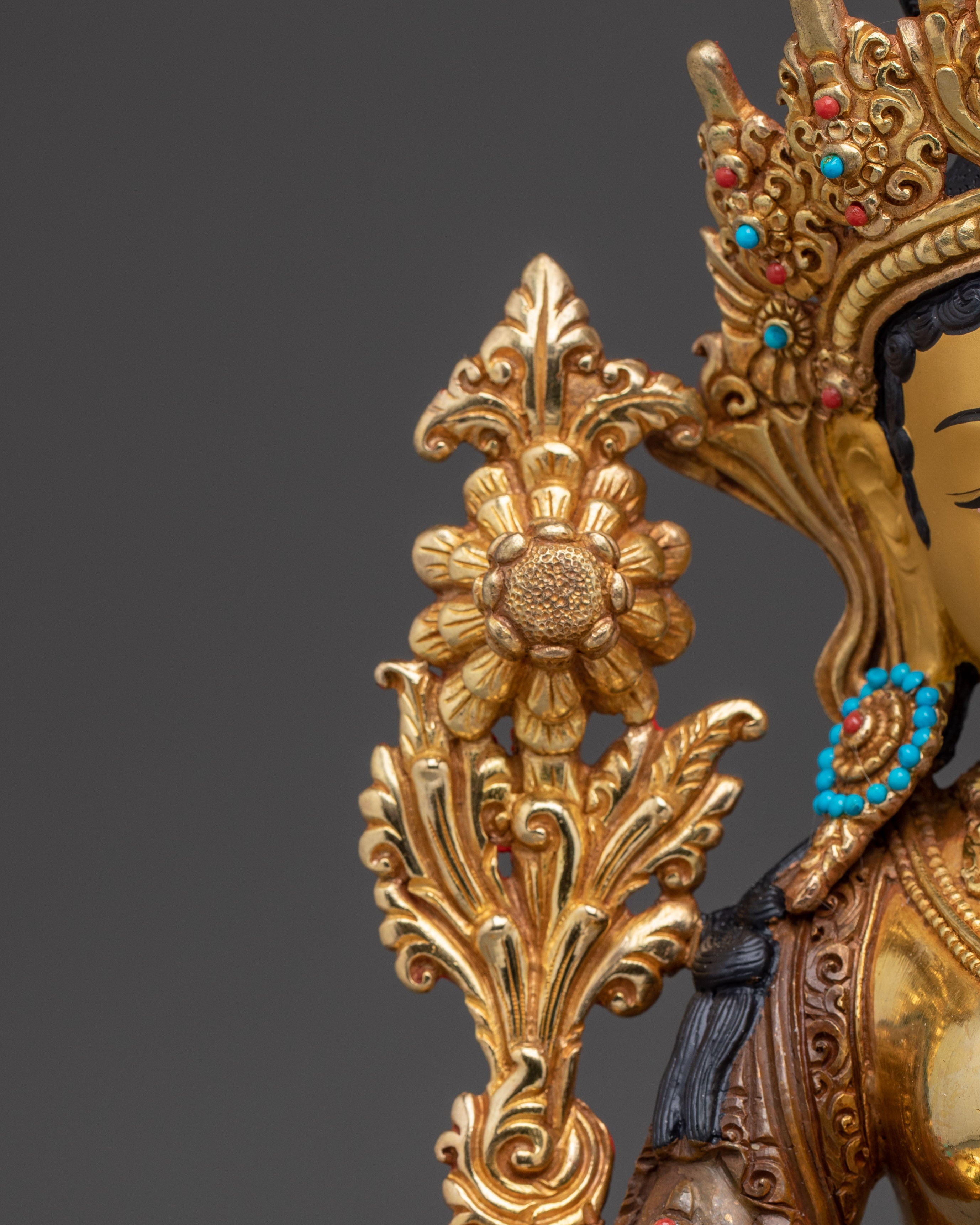Green Tara, Lotus Seated Deity | Handcrafted Nepali Sculpture