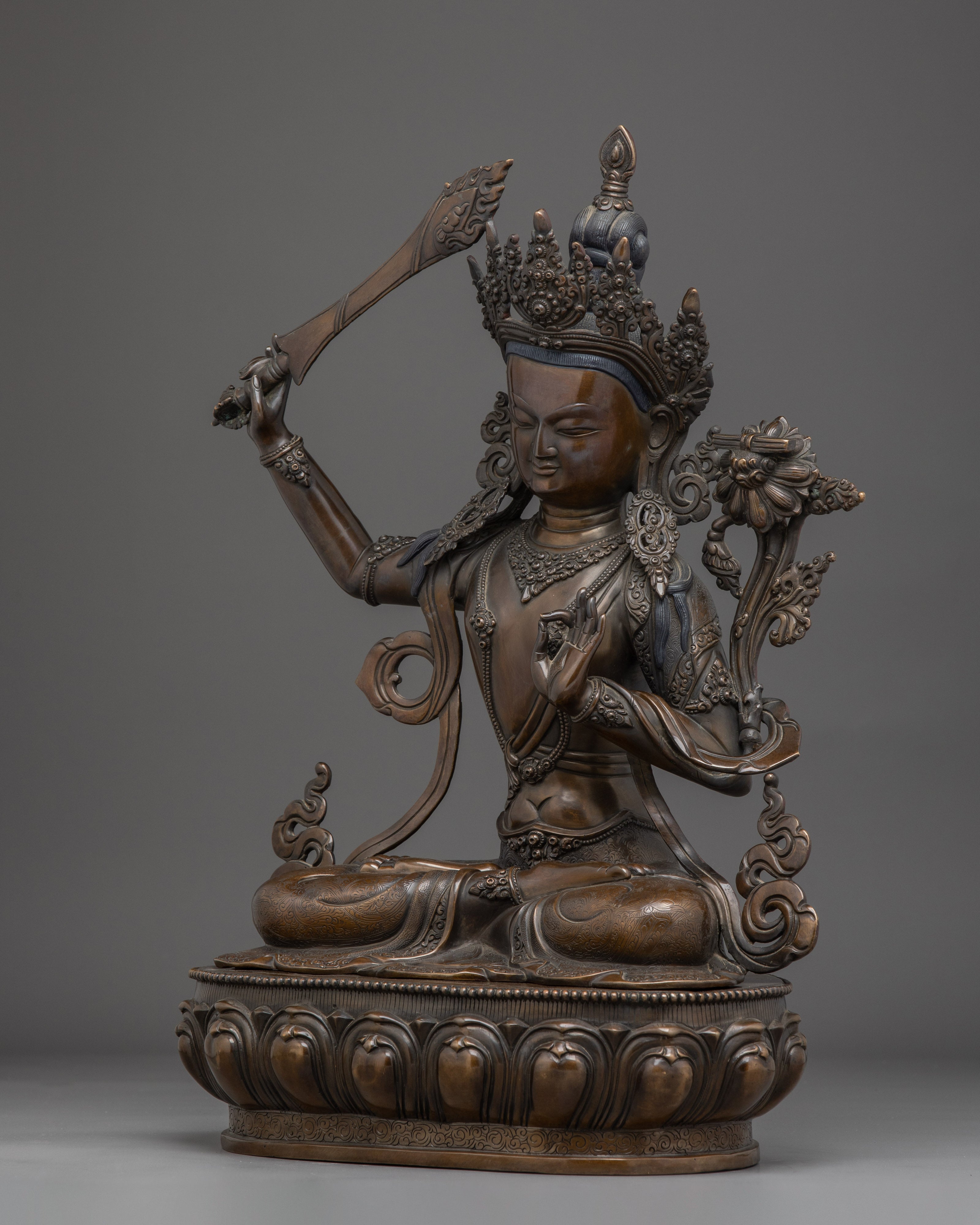 Manjushri Handmade Oxidized Statue | Bodhisattva of Wisdom