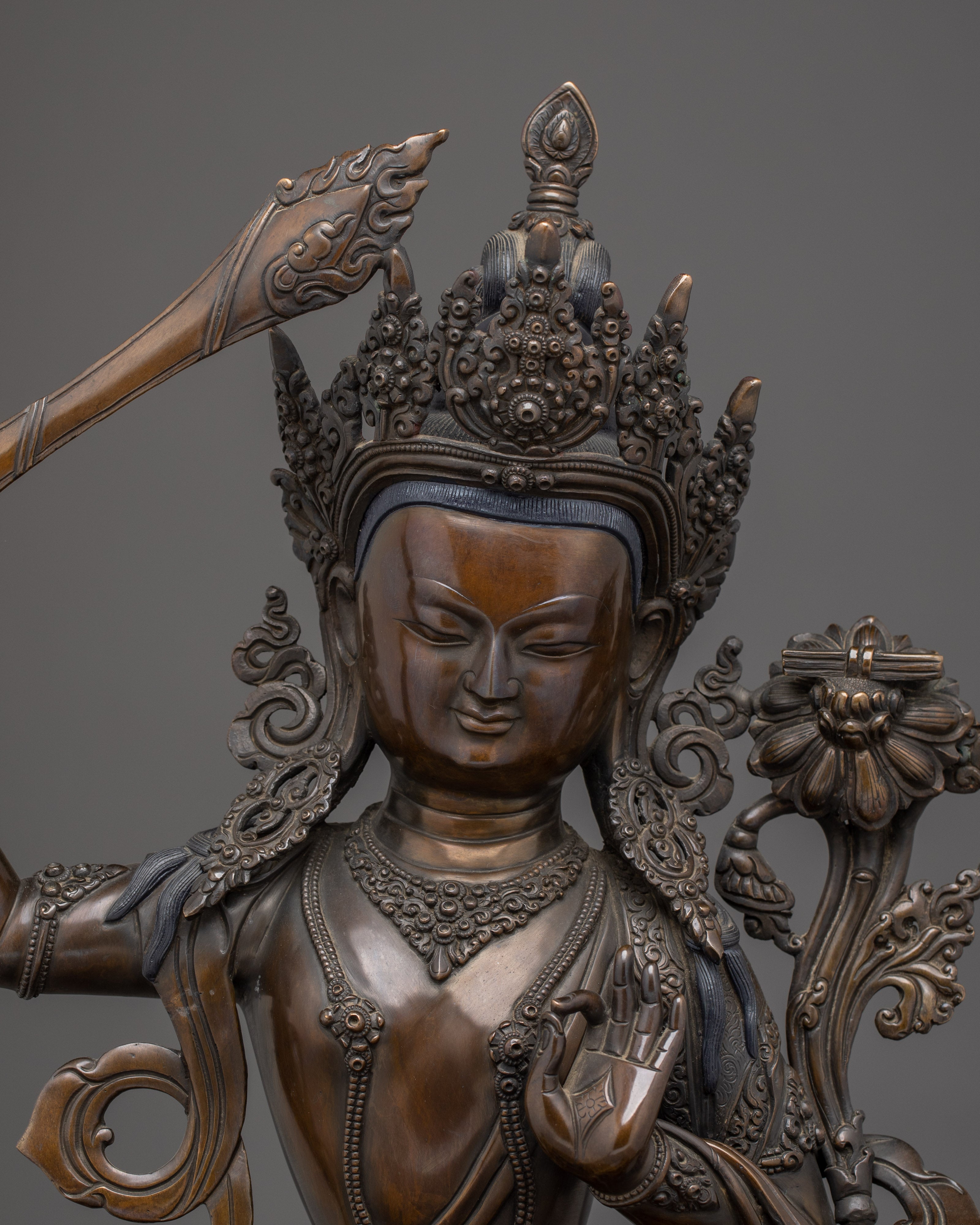 Manjushri Handmade Oxidized Statue | Bodhisattva of Wisdom