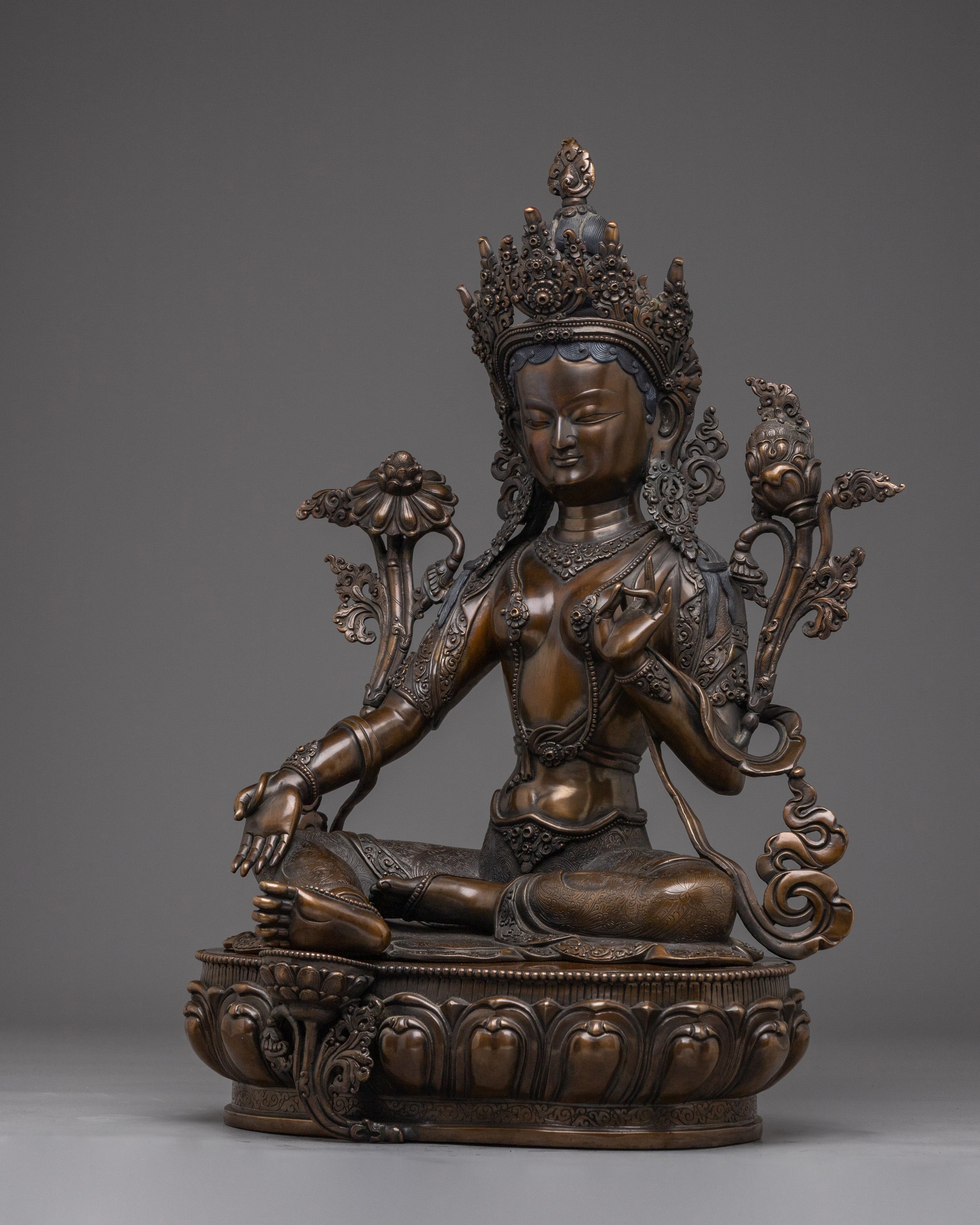 Oxidized Tibetan Handmade Green Tara Statue | Shyama Tara - Mother of Liberation