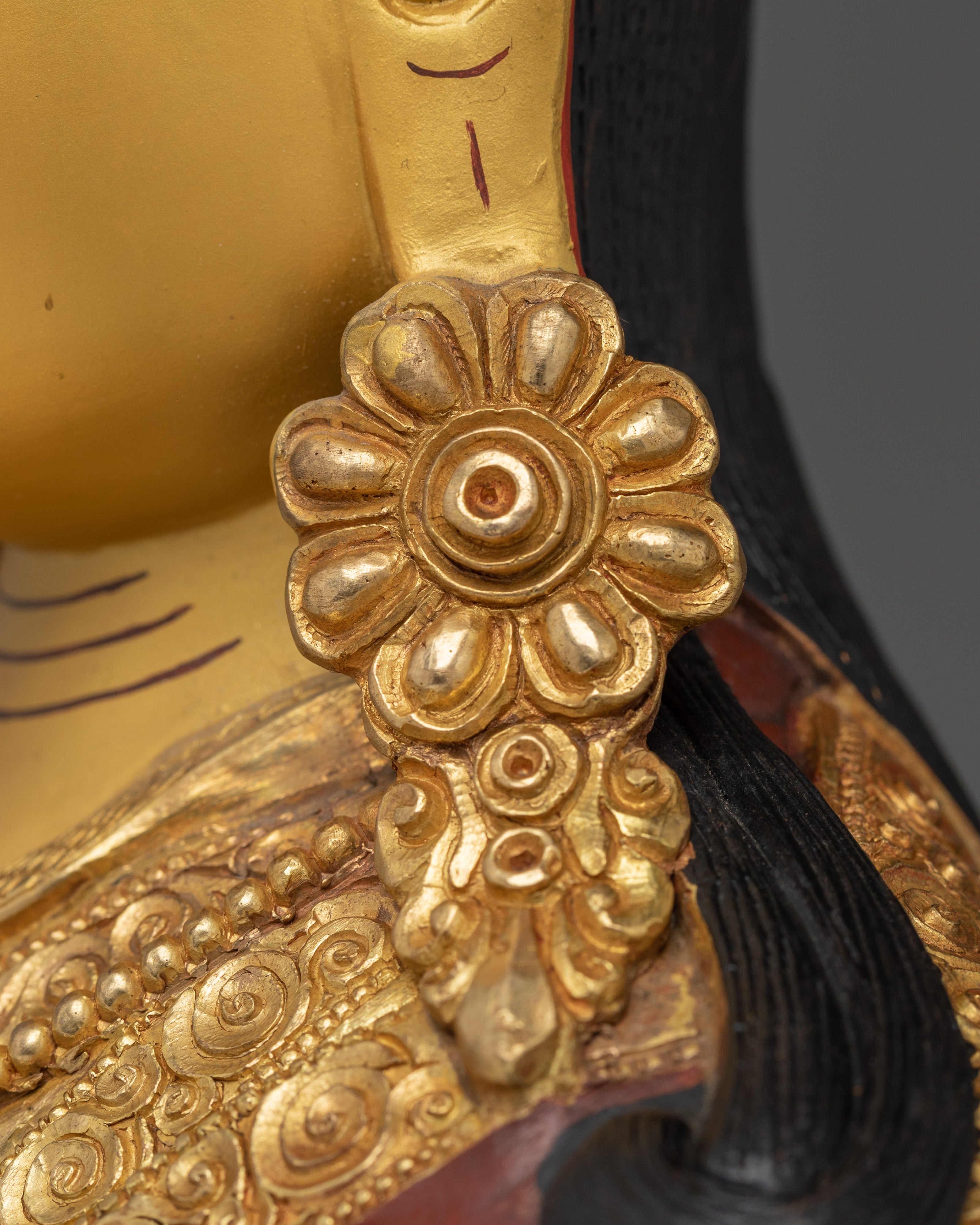 Meditation Art of Golden Guru Rinpoche | Handmade Statue for Decor