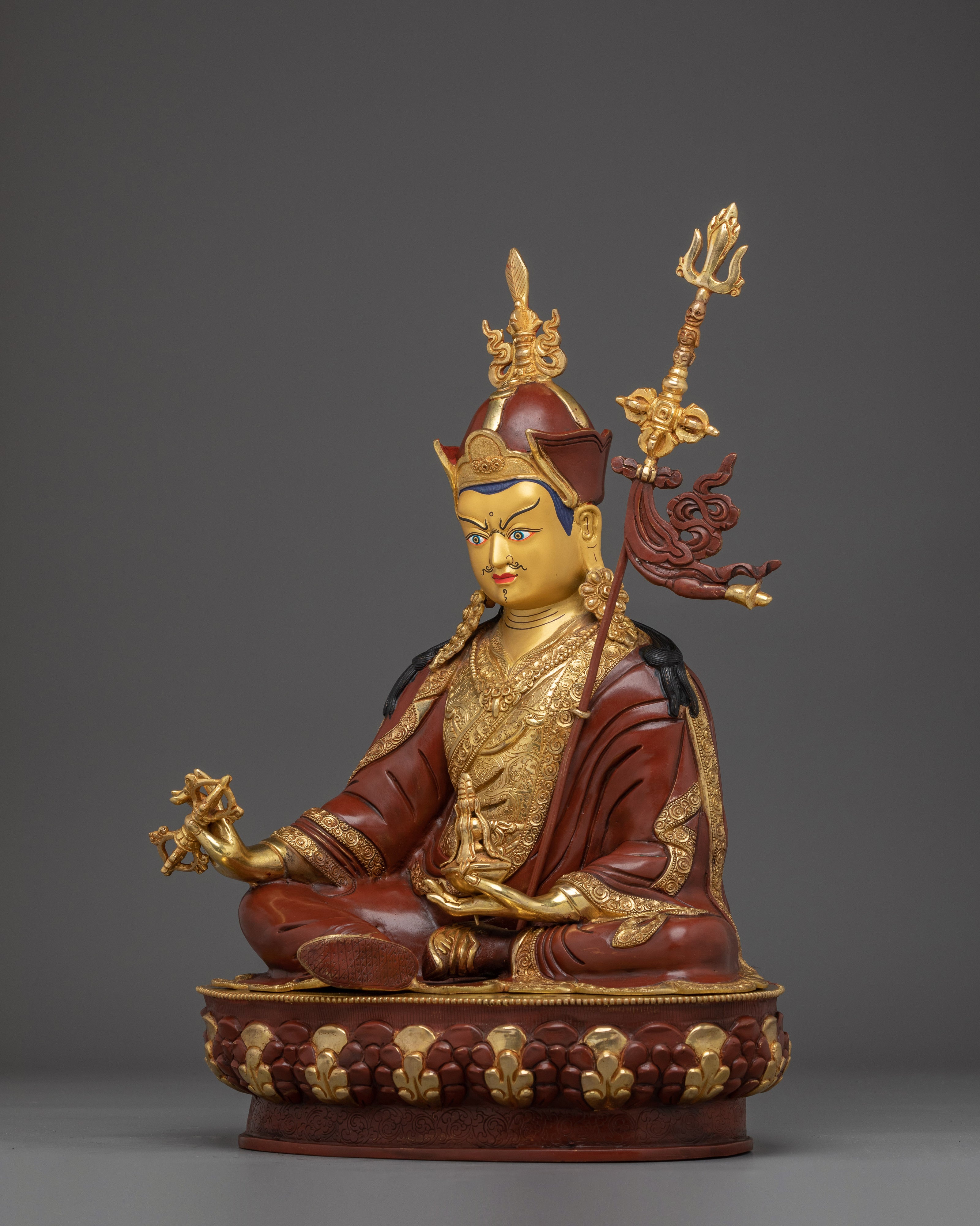 Meditation Art of Golden Guru Rinpoche | Handmade Statue for Decor