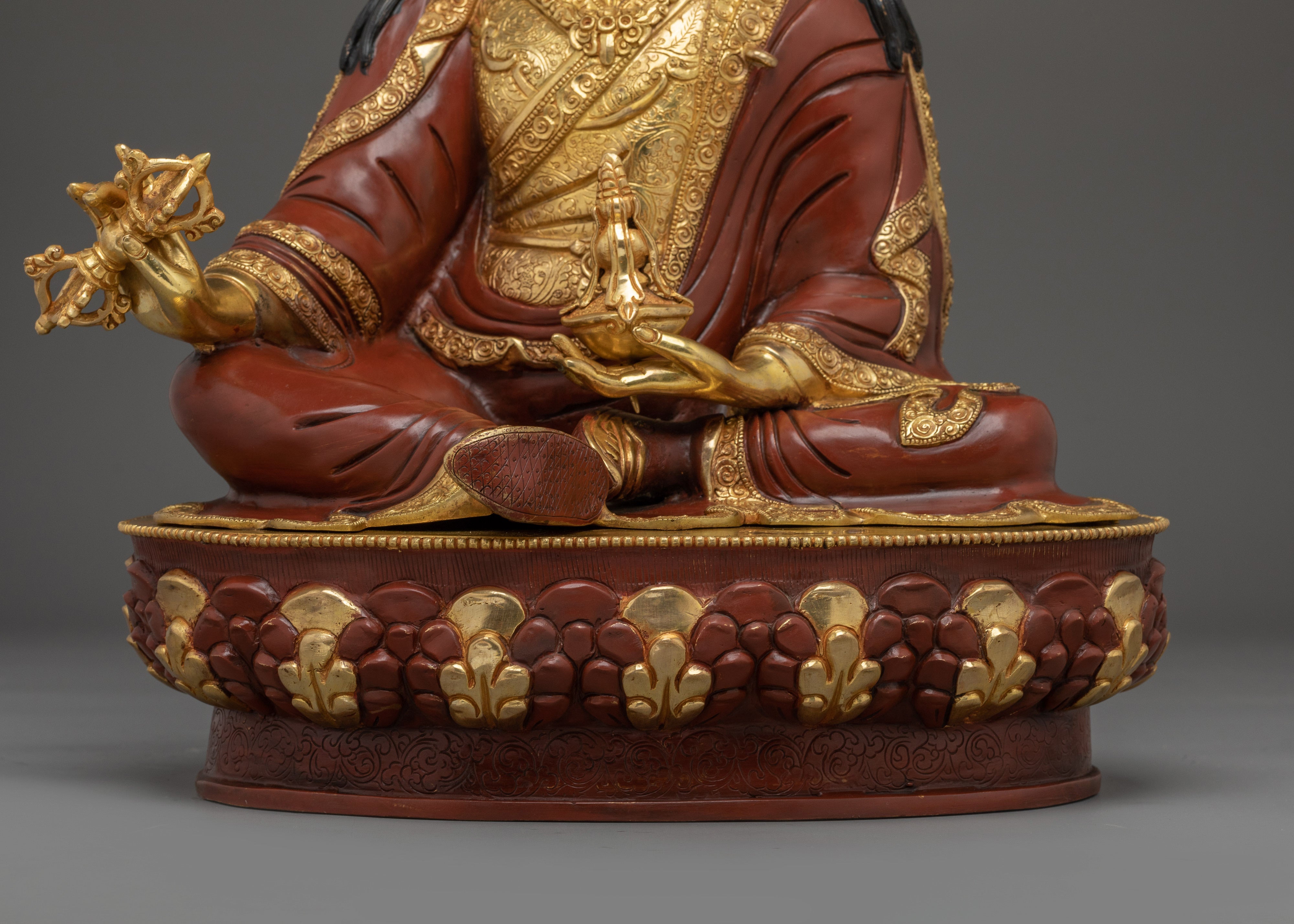 Meditation Art of Golden Guru Rinpoche | Handmade Statue for Decor