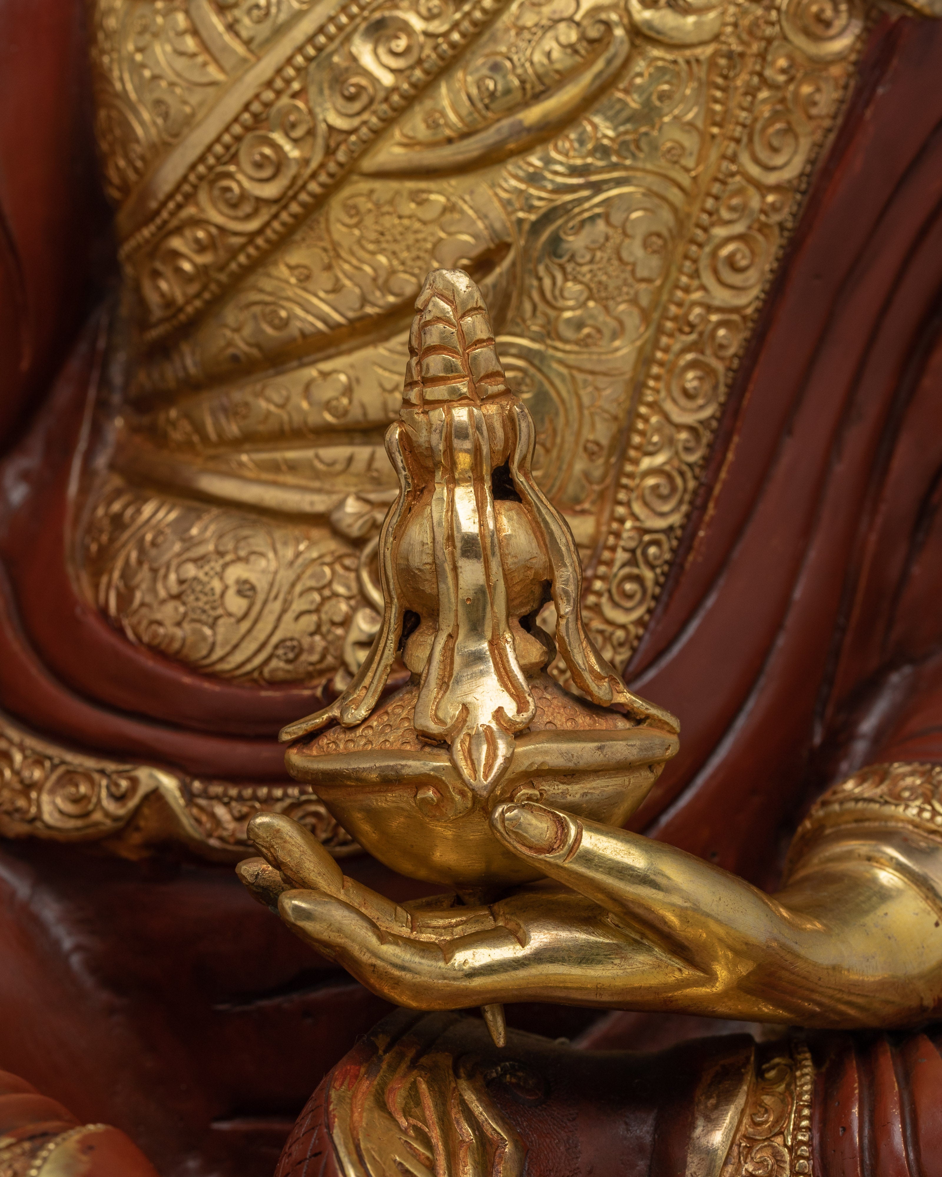 Meditation Art of Golden Guru Rinpoche | Handmade Statue for Decor