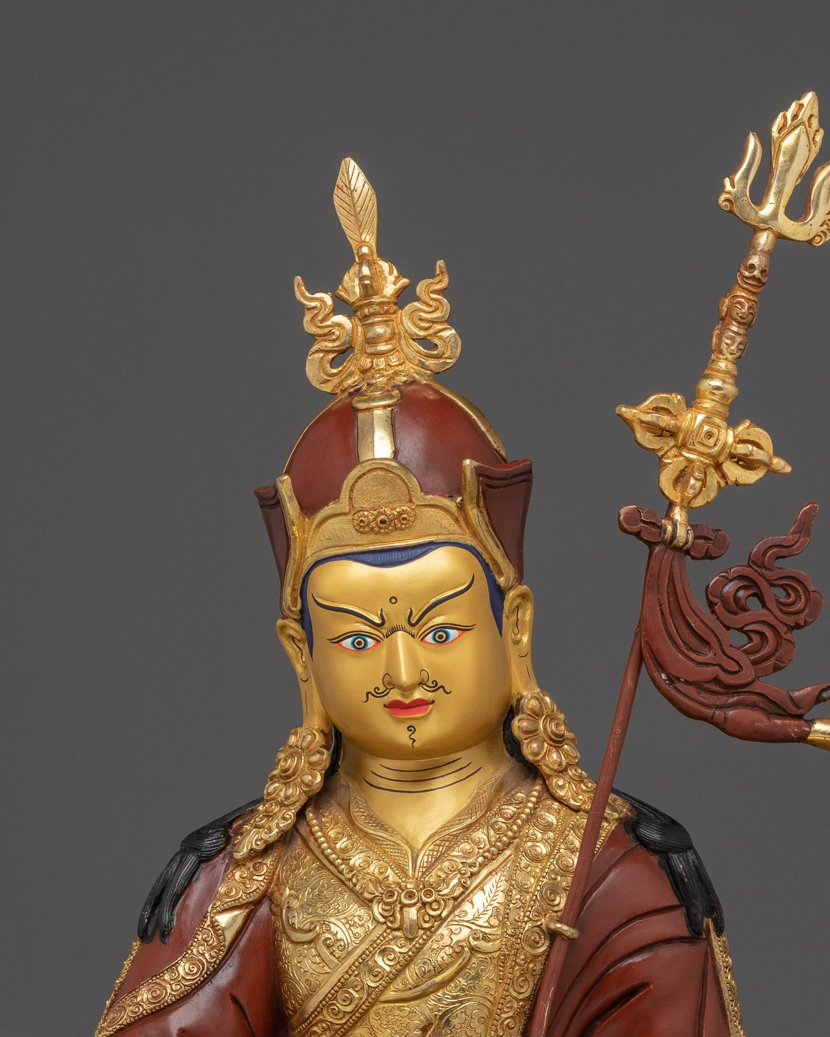 Meditation Art of Golden Guru Rinpoche | Handmade Statue for Decor