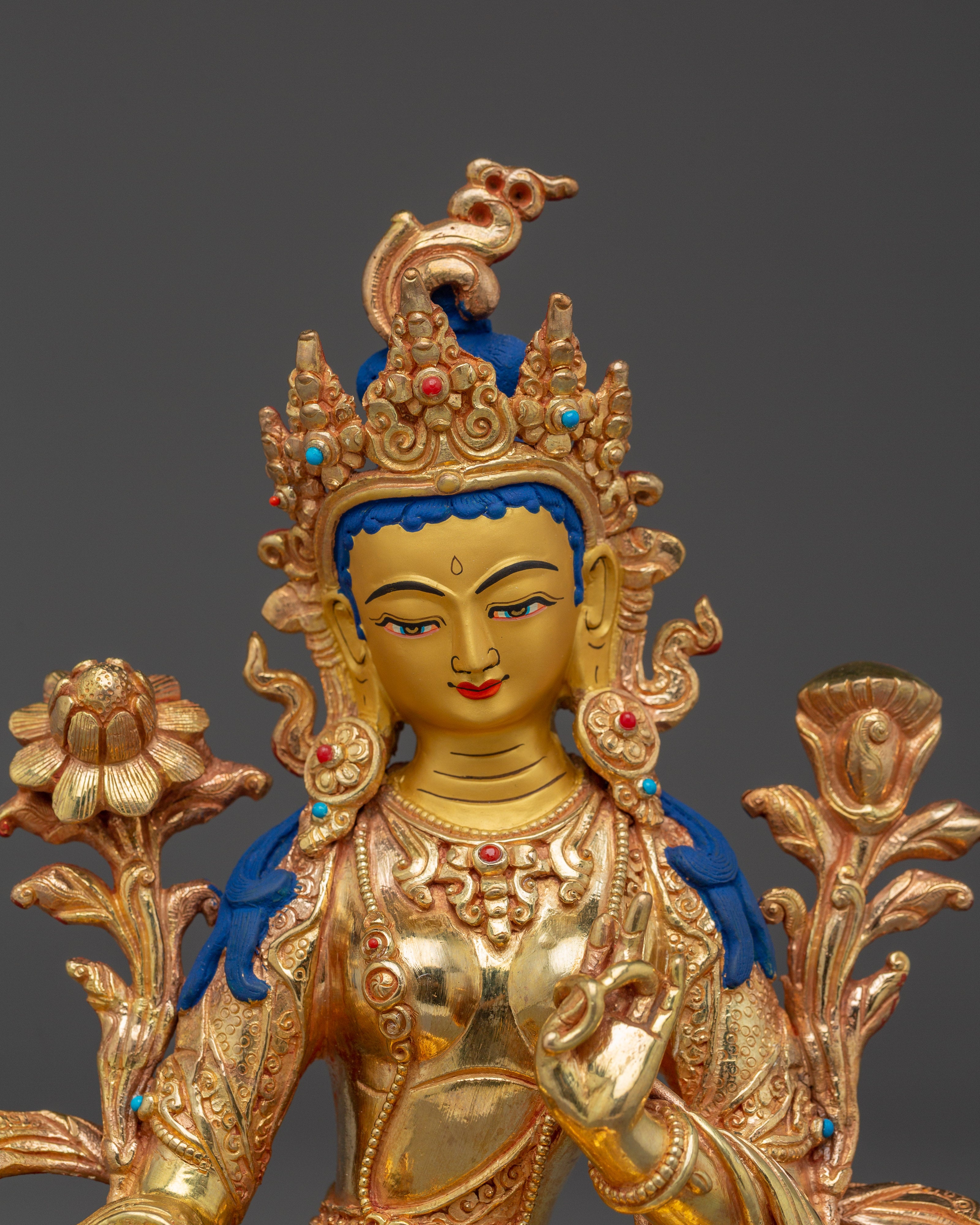 Tibetan Bodhisattva Green Tara Golden Art for Meditation and Decor