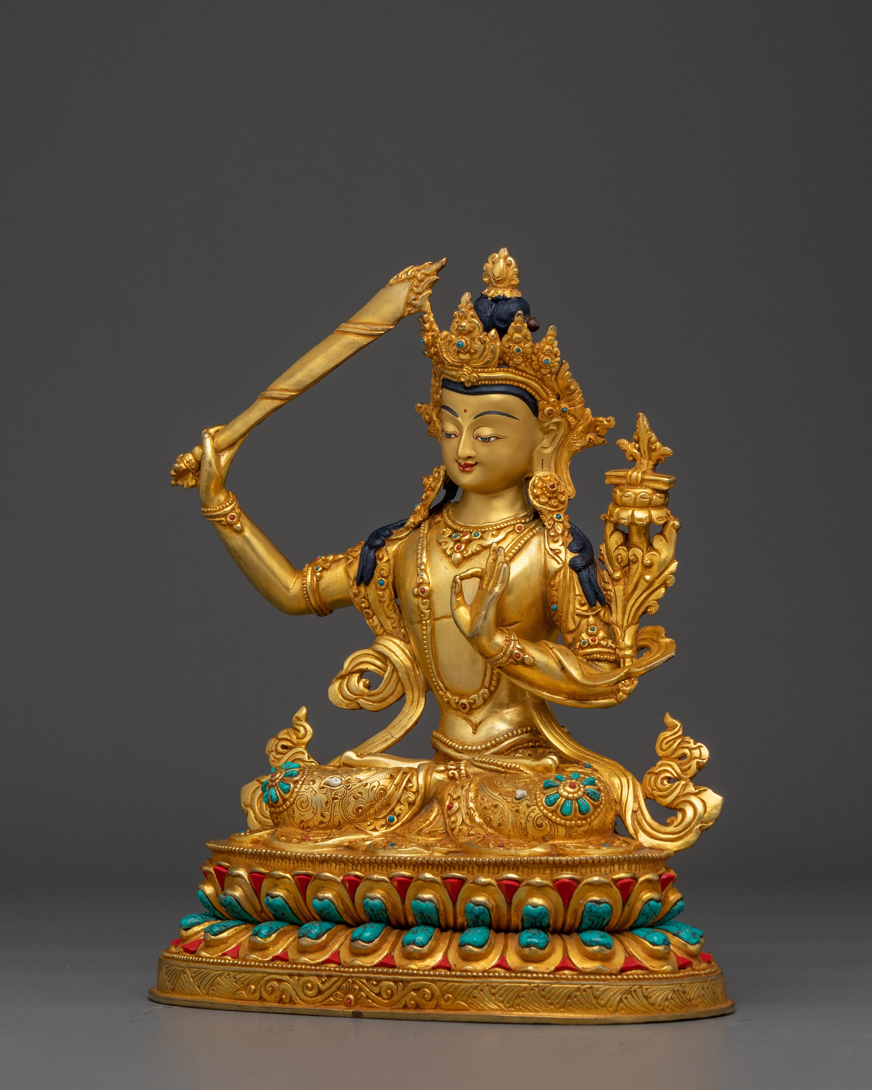 Manjushri, Sword of Wisdom Icon | Handcrafted Nepali Artwork