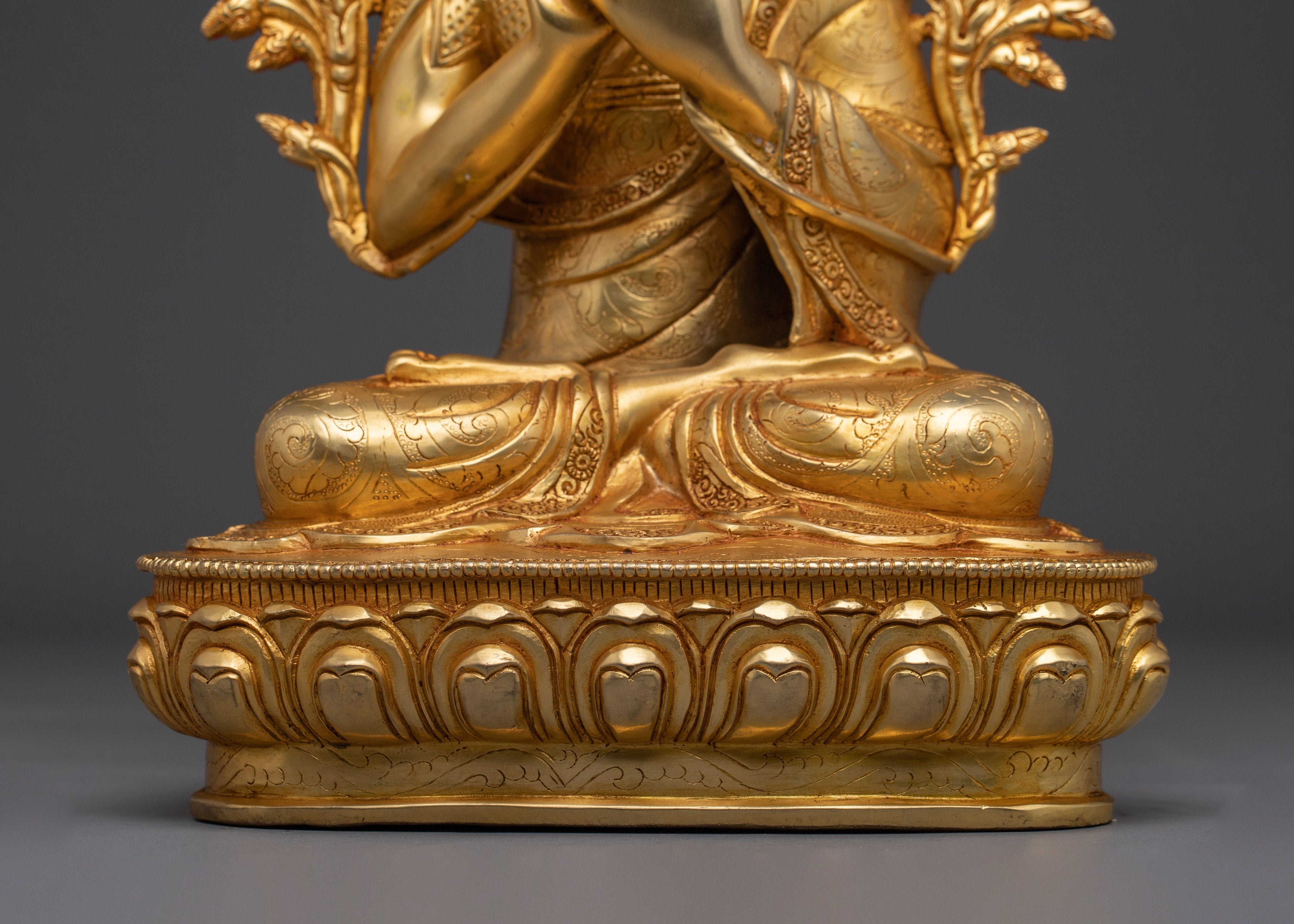 Tsongkhapa Statue set: Gold Electroplated