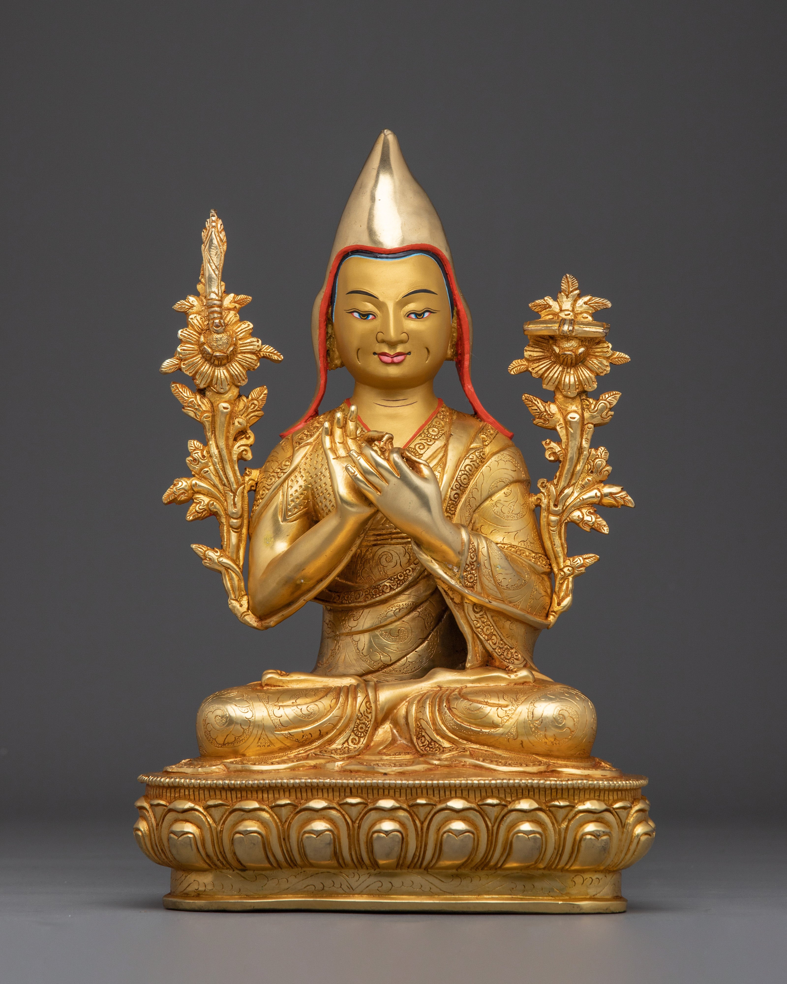 Tsongkhapa Statue set: Gold Electroplated