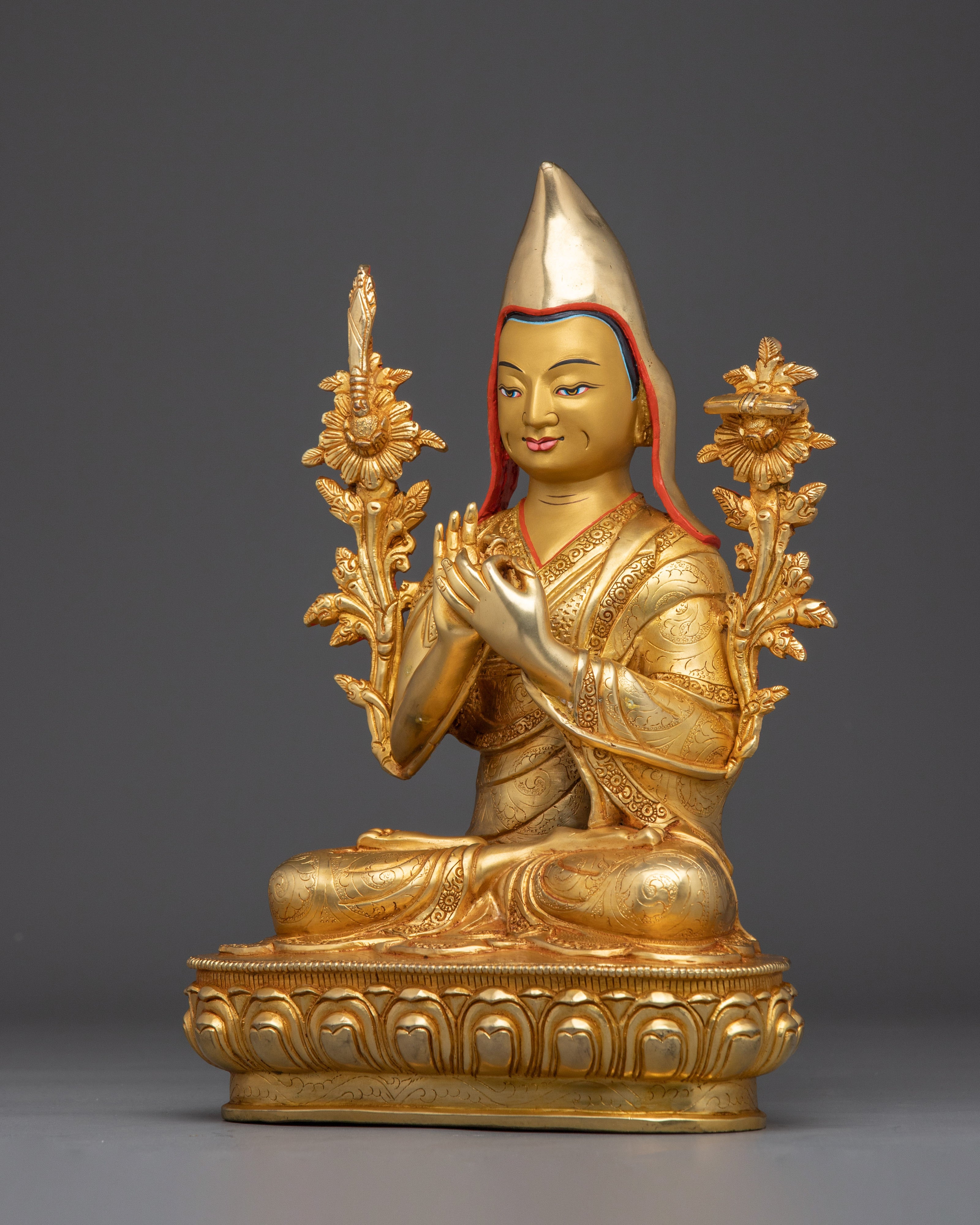 Tsongkhapa Statue set: Gold Electroplated