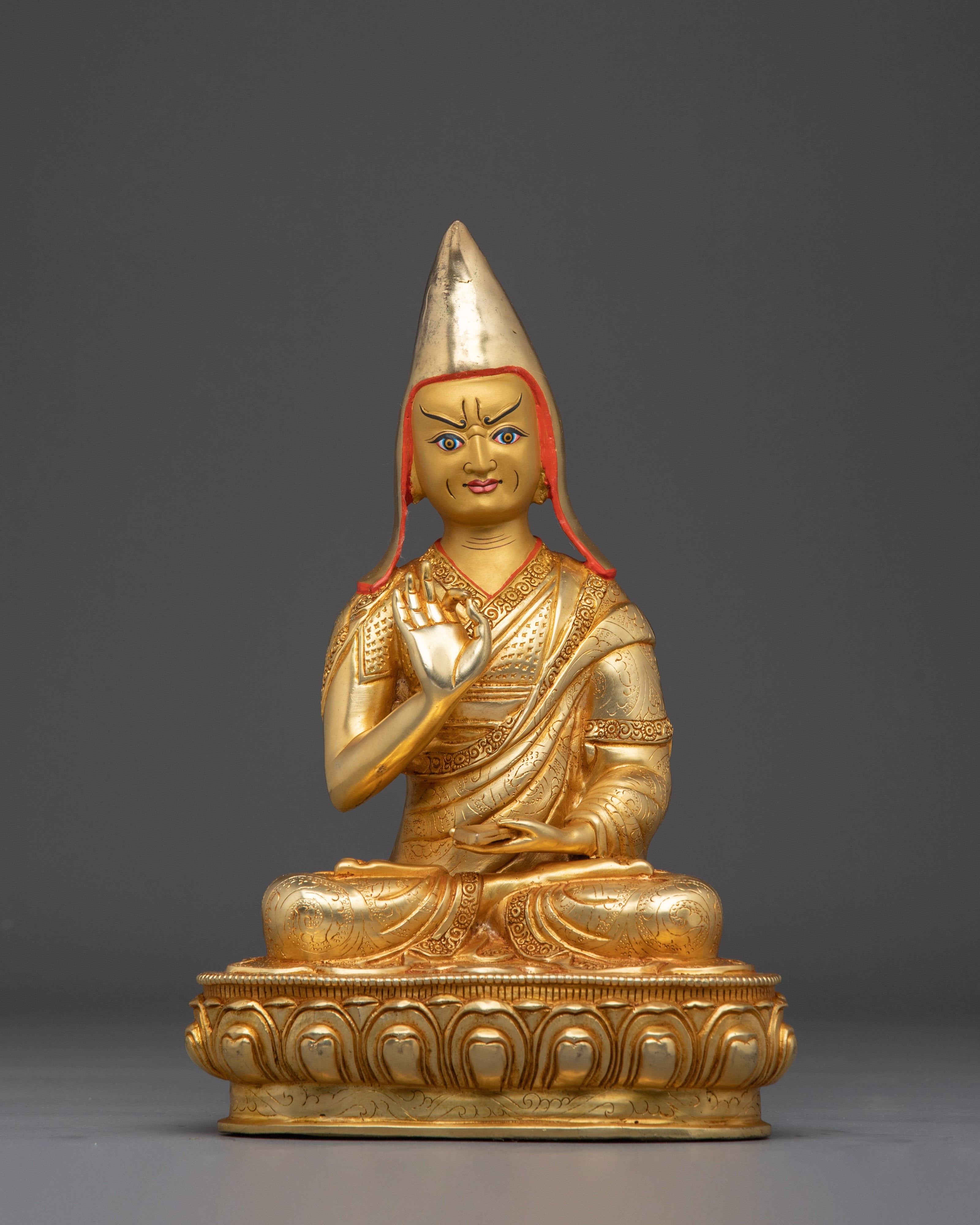 Tsongkhapa Statue set: Gold Electroplated
