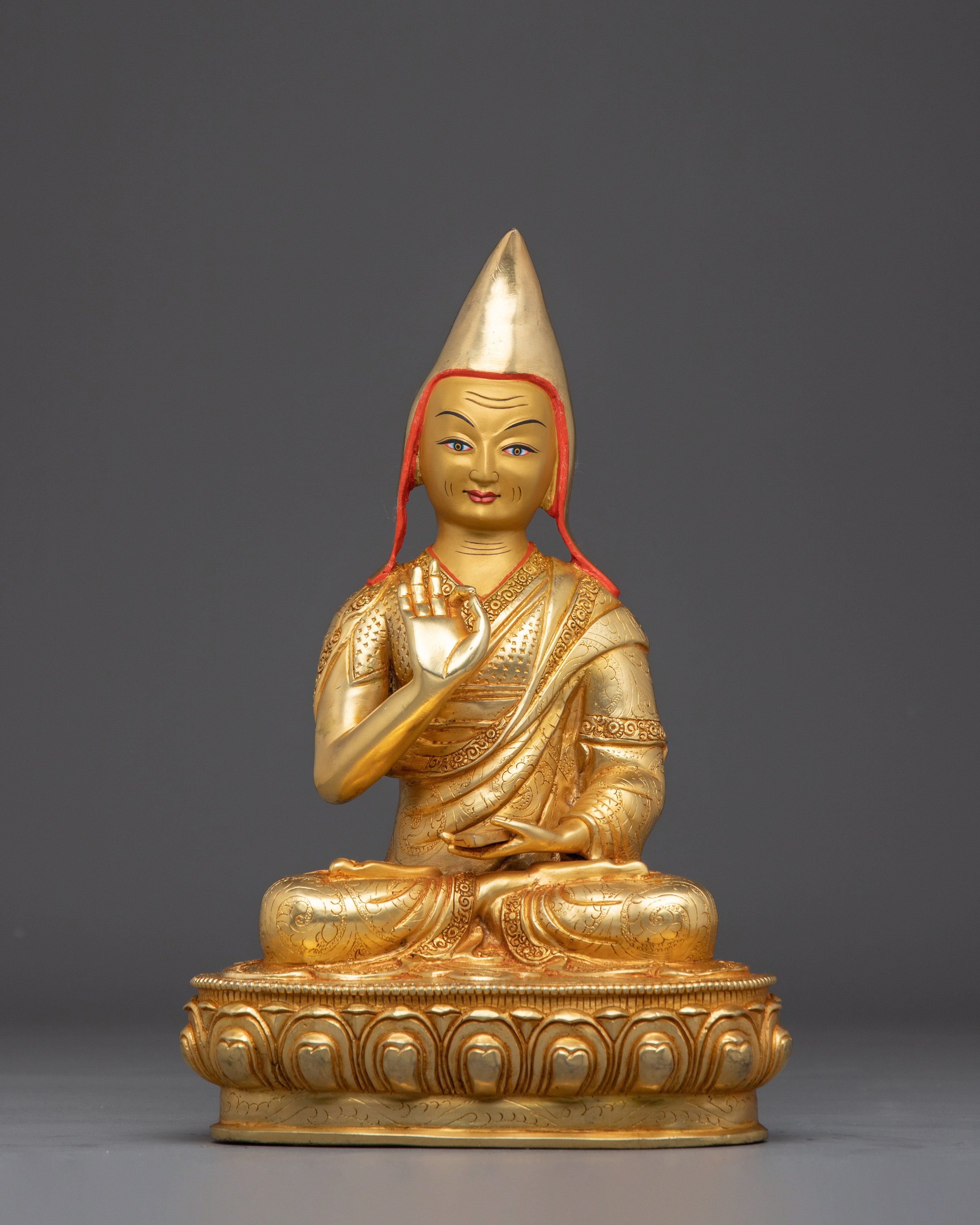 Tsongkhapa Statue set: Gold Electroplated