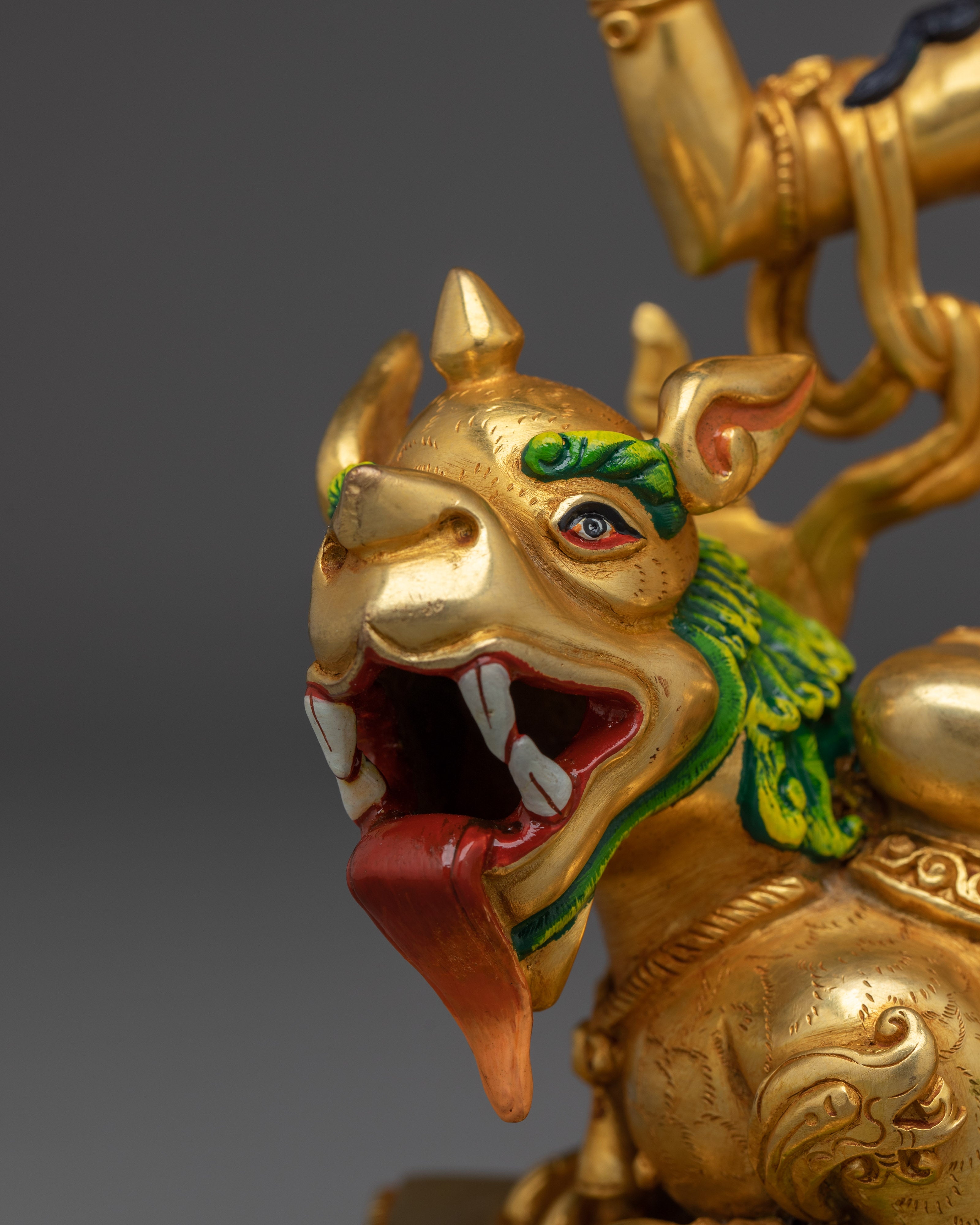 Golden Simhanada Manjushri Statue | Supreme Wisdom Bodhisattva