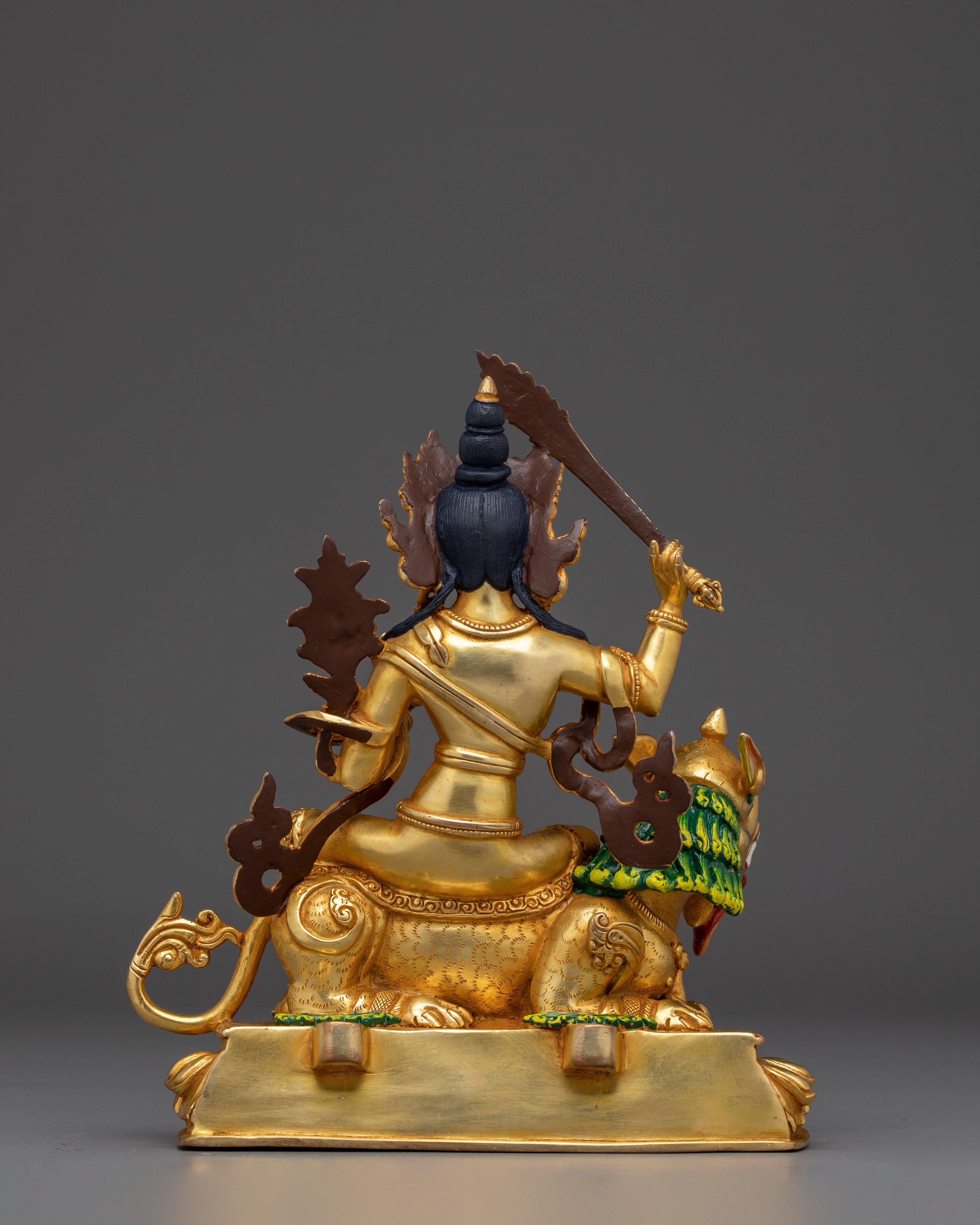 Golden Simhanada Manjushri Statue | Supreme Wisdom Bodhisattva