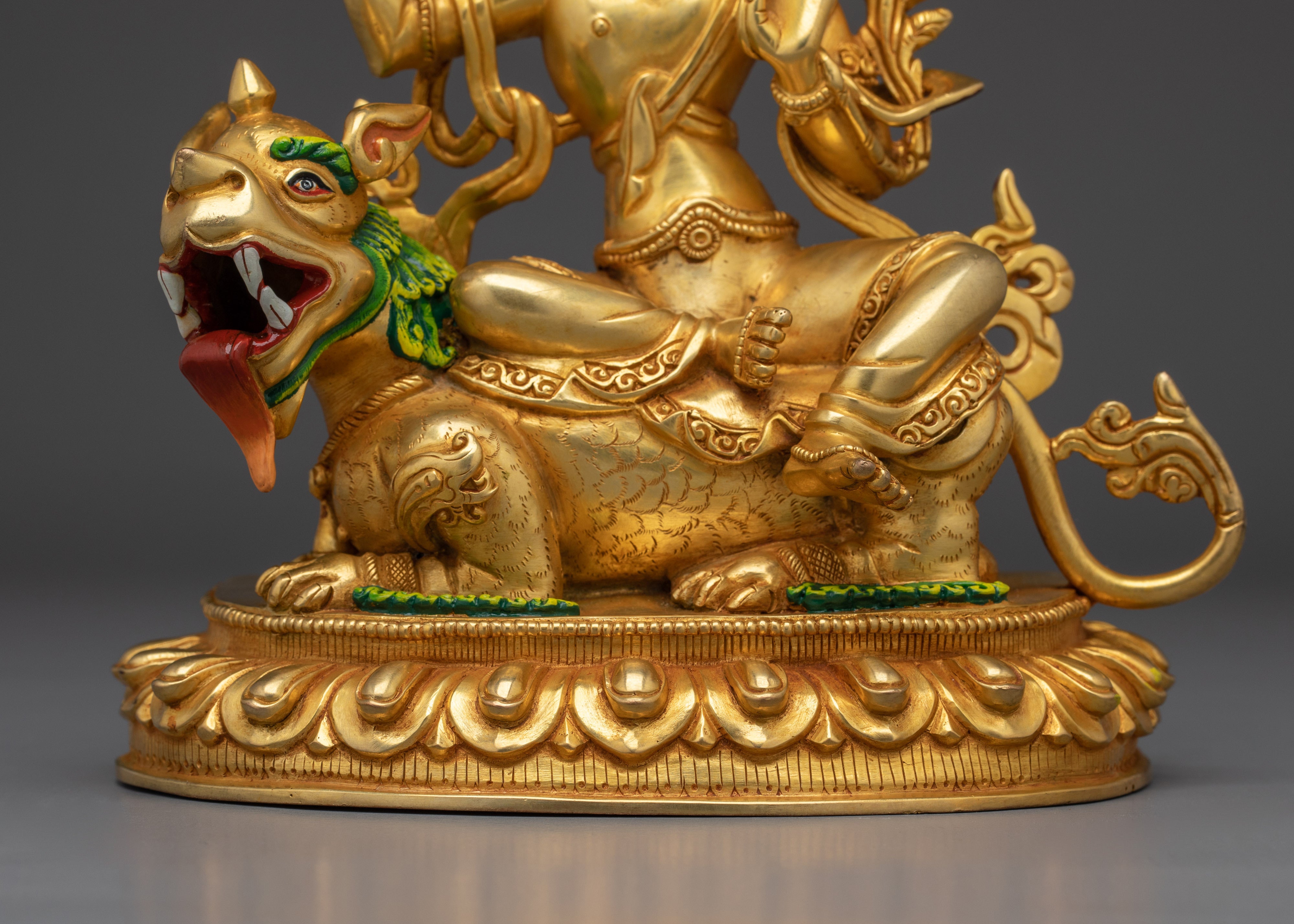 Golden Simhanada Manjushri Statue | Supreme Wisdom Bodhisattva