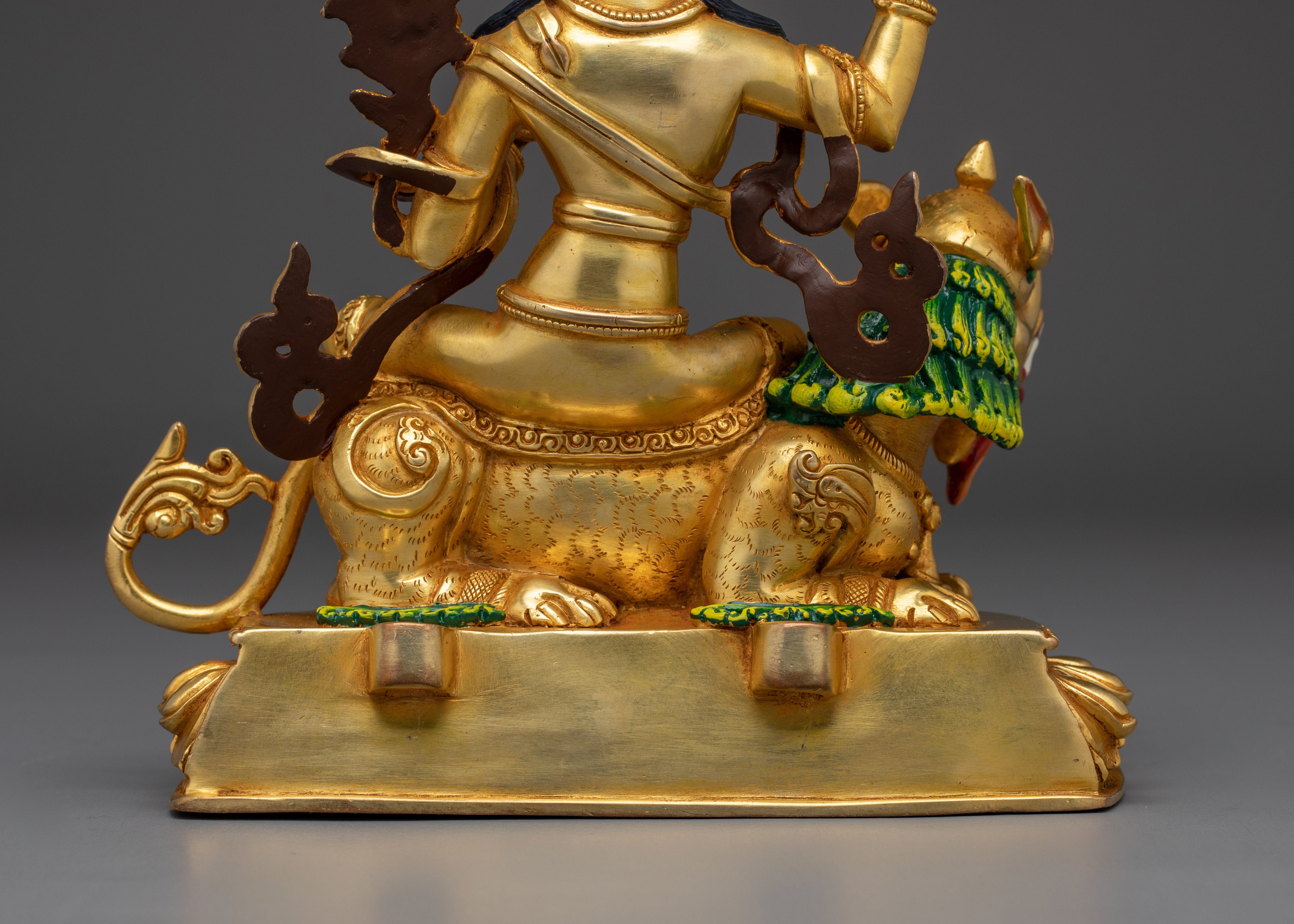 Golden Simhanada Manjushri Statue | Supreme Wisdom Bodhisattva