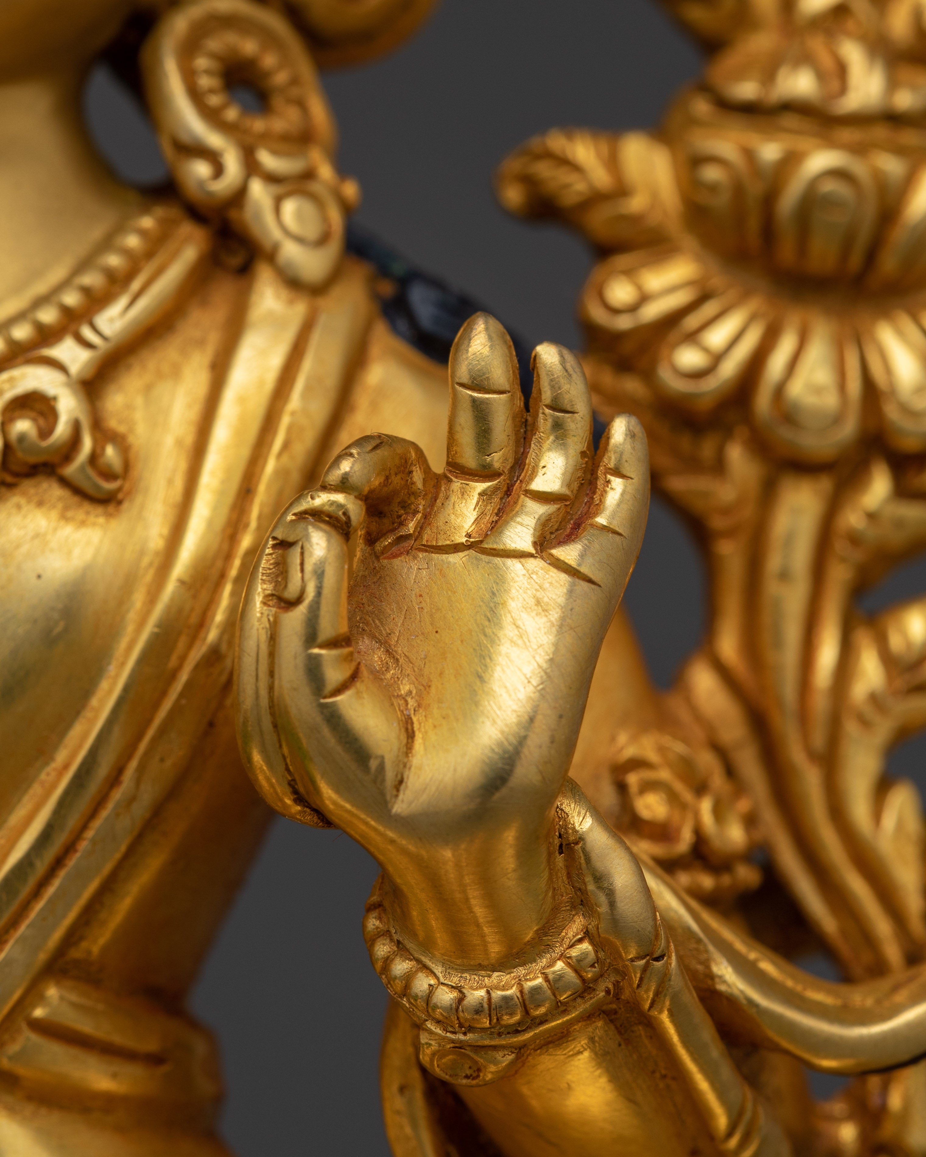 Golden Simhanada Manjushri Statue | Supreme Wisdom Bodhisattva