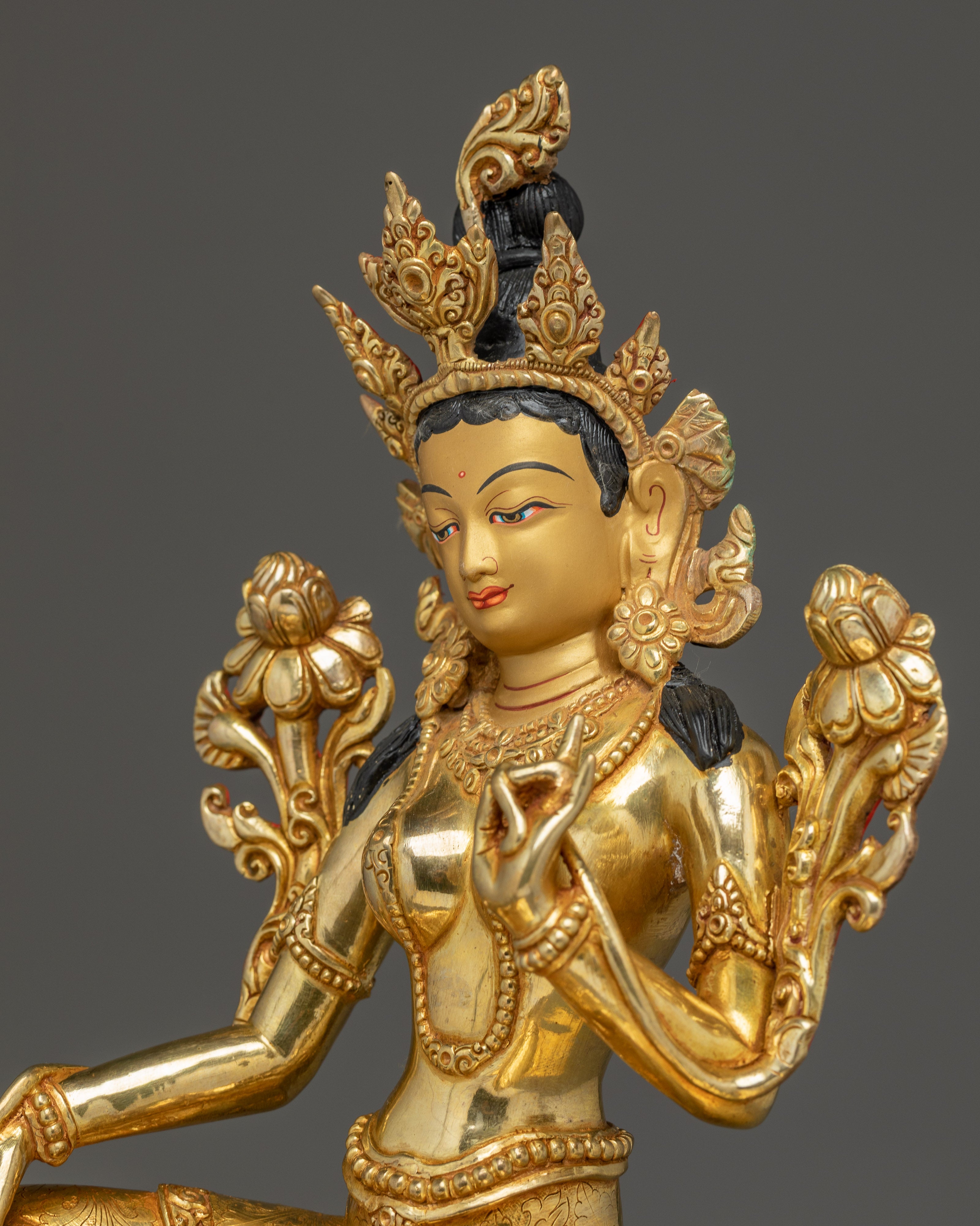 Green Tara Statue on Throne | Mother of All Buddhas