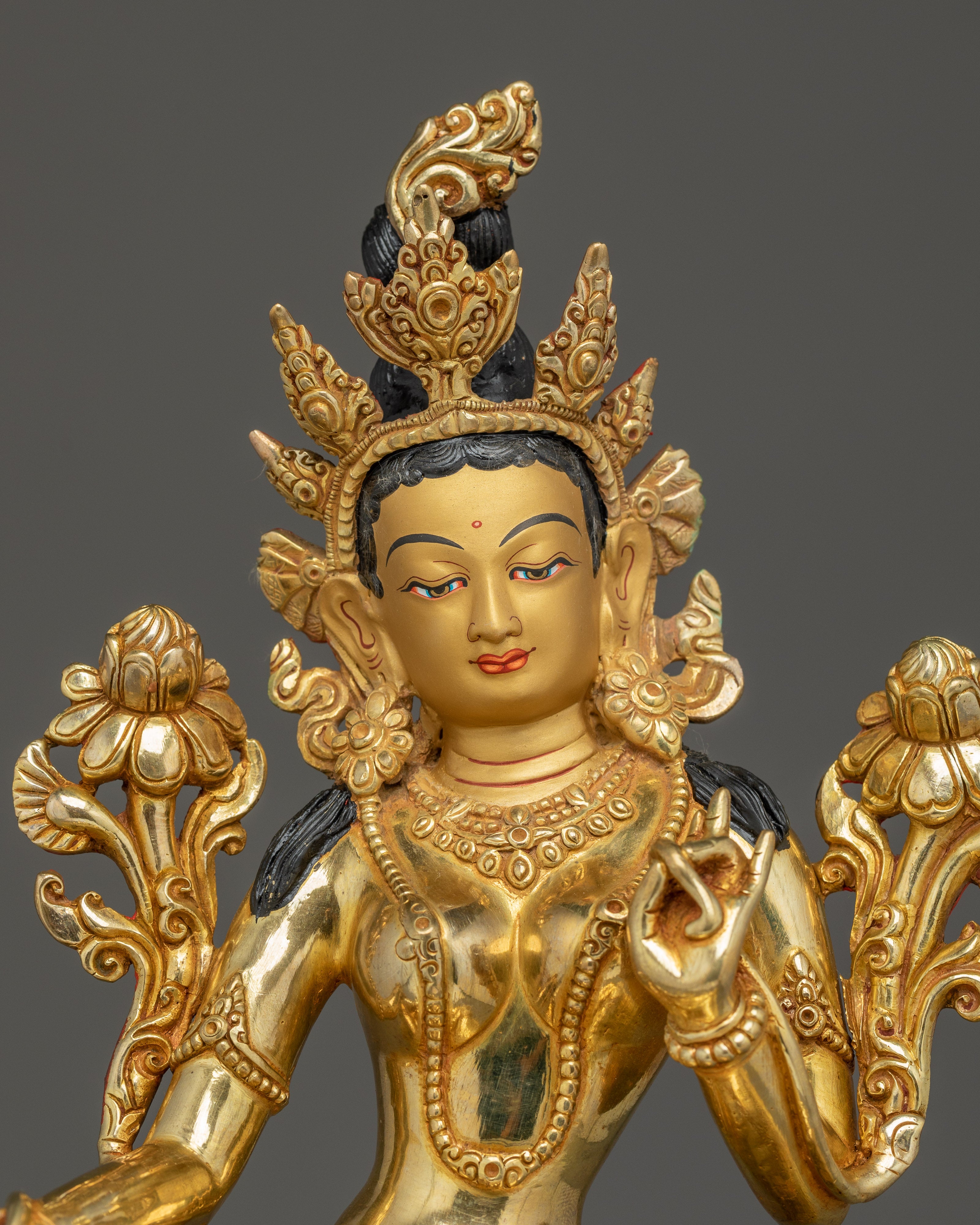 Green Tara Statue on Throne | Mother of All Buddhas