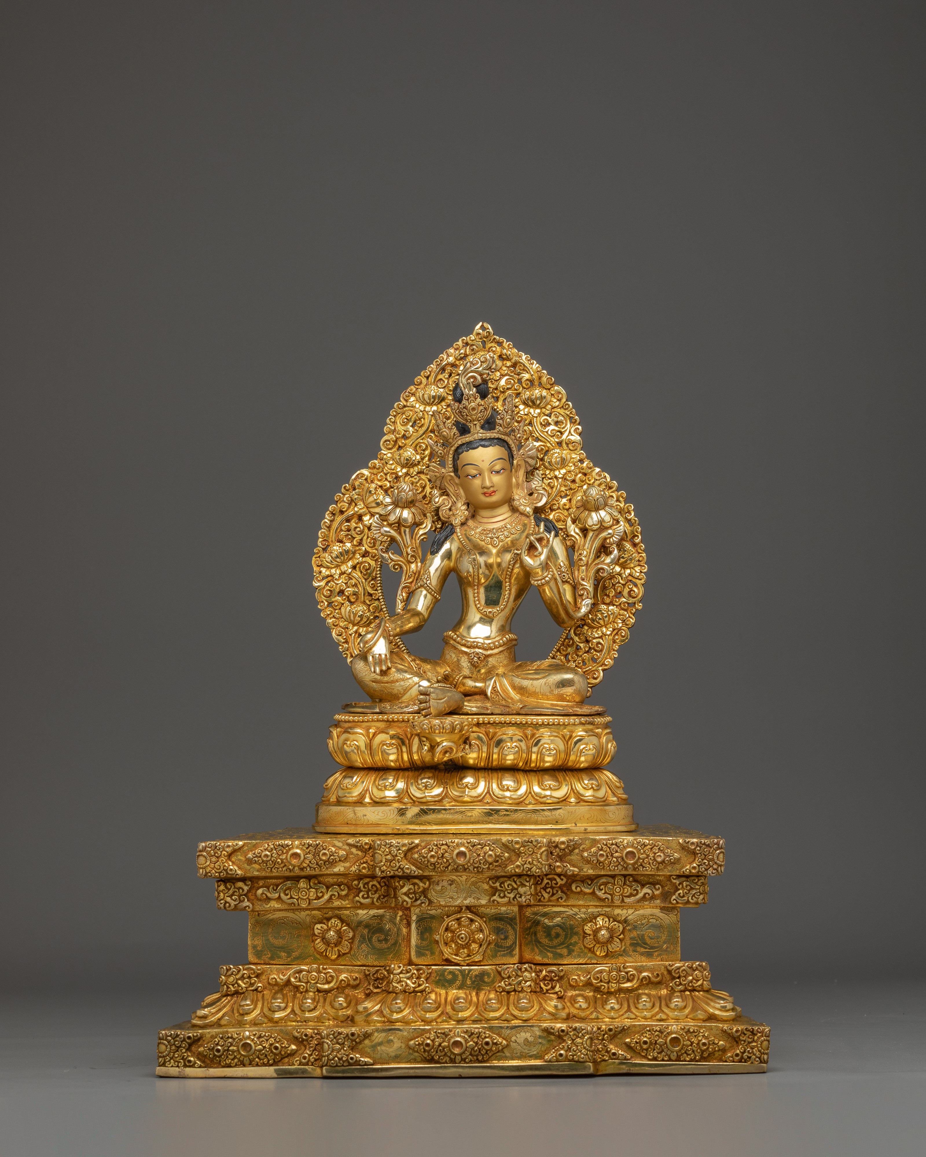 Green Tara Statue on Throne | Mother of All Buddhas