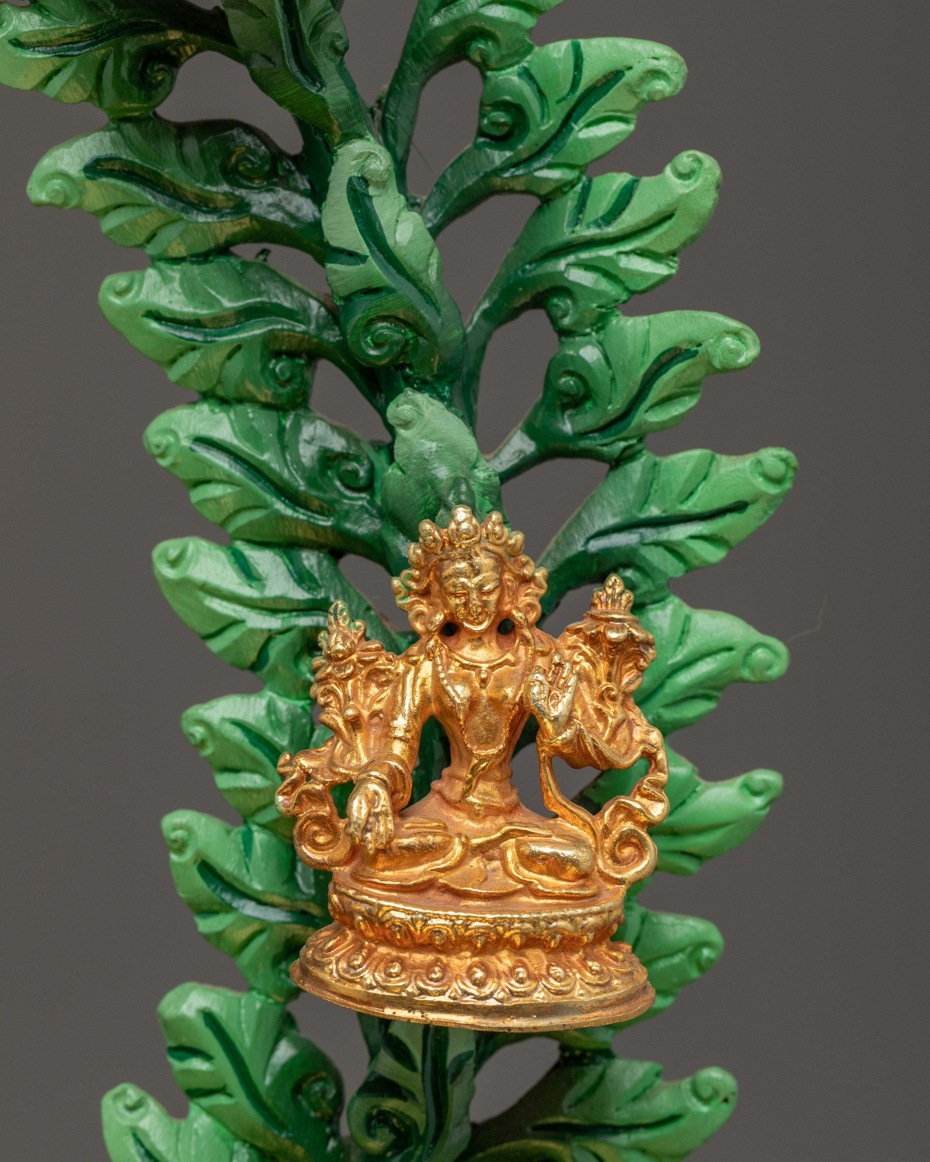 Green Tara Statue on Throne | Mother of All Buddhas