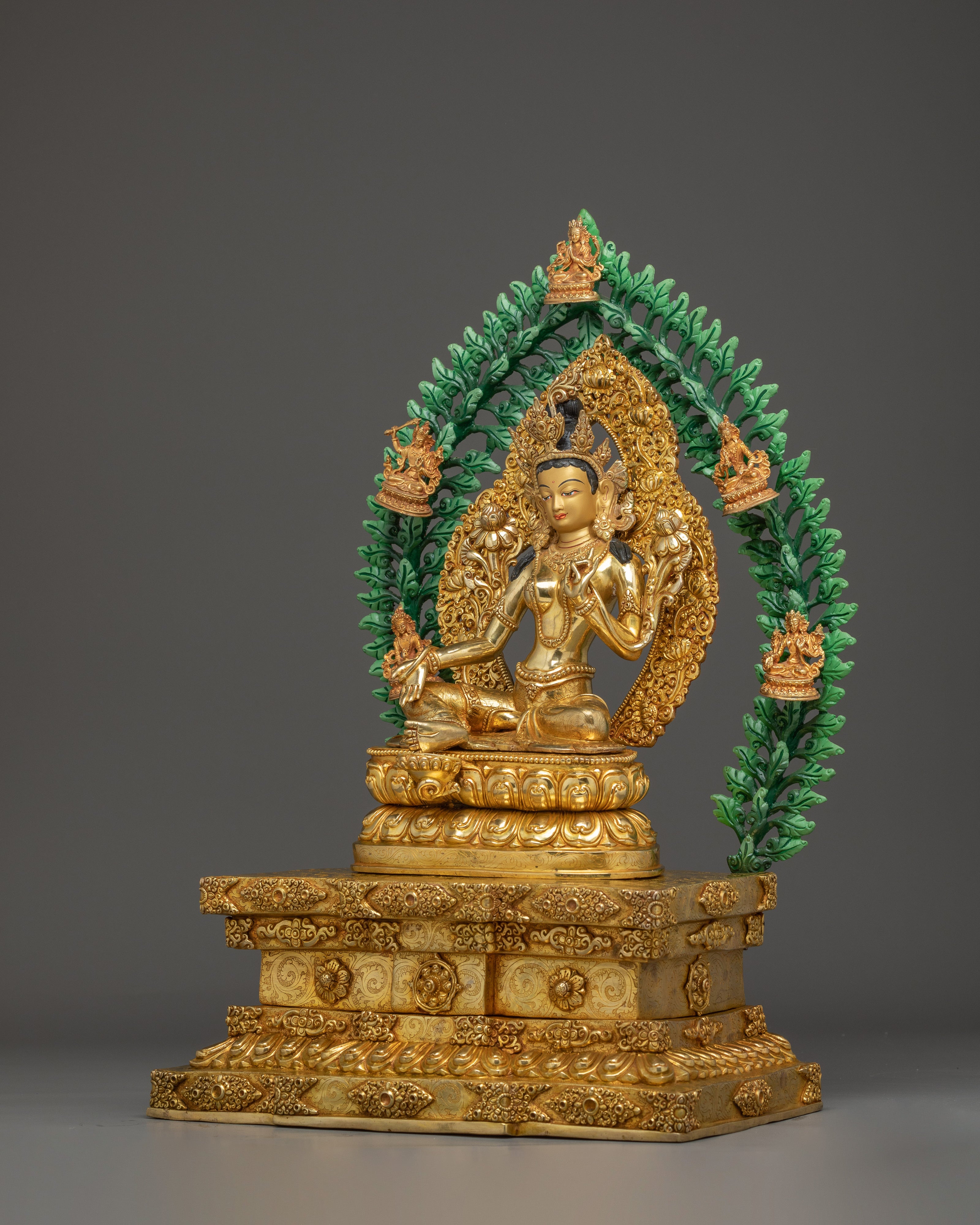 Green Tara Statue on Throne | Mother of All Buddhas