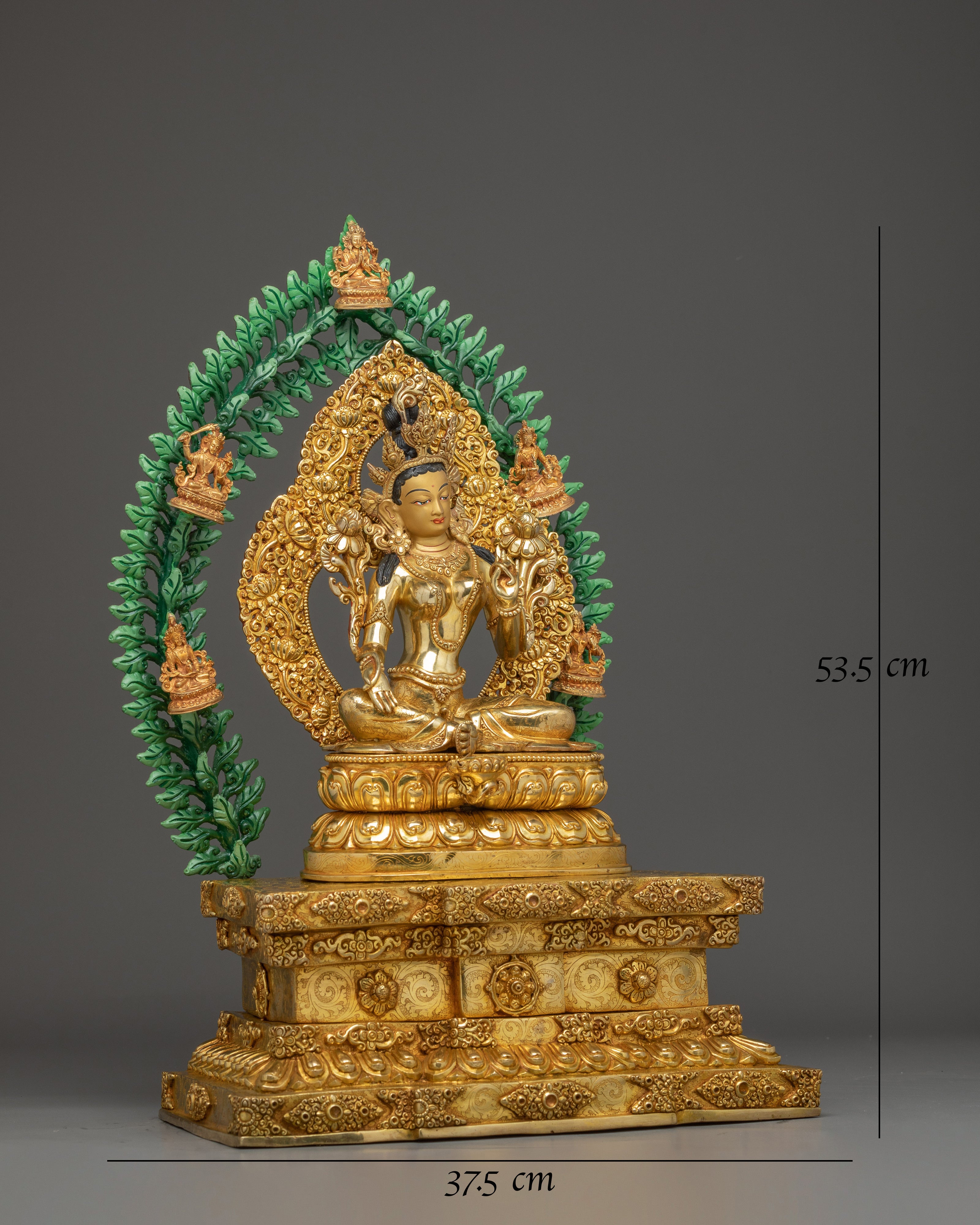Green Tara Statue on Throne