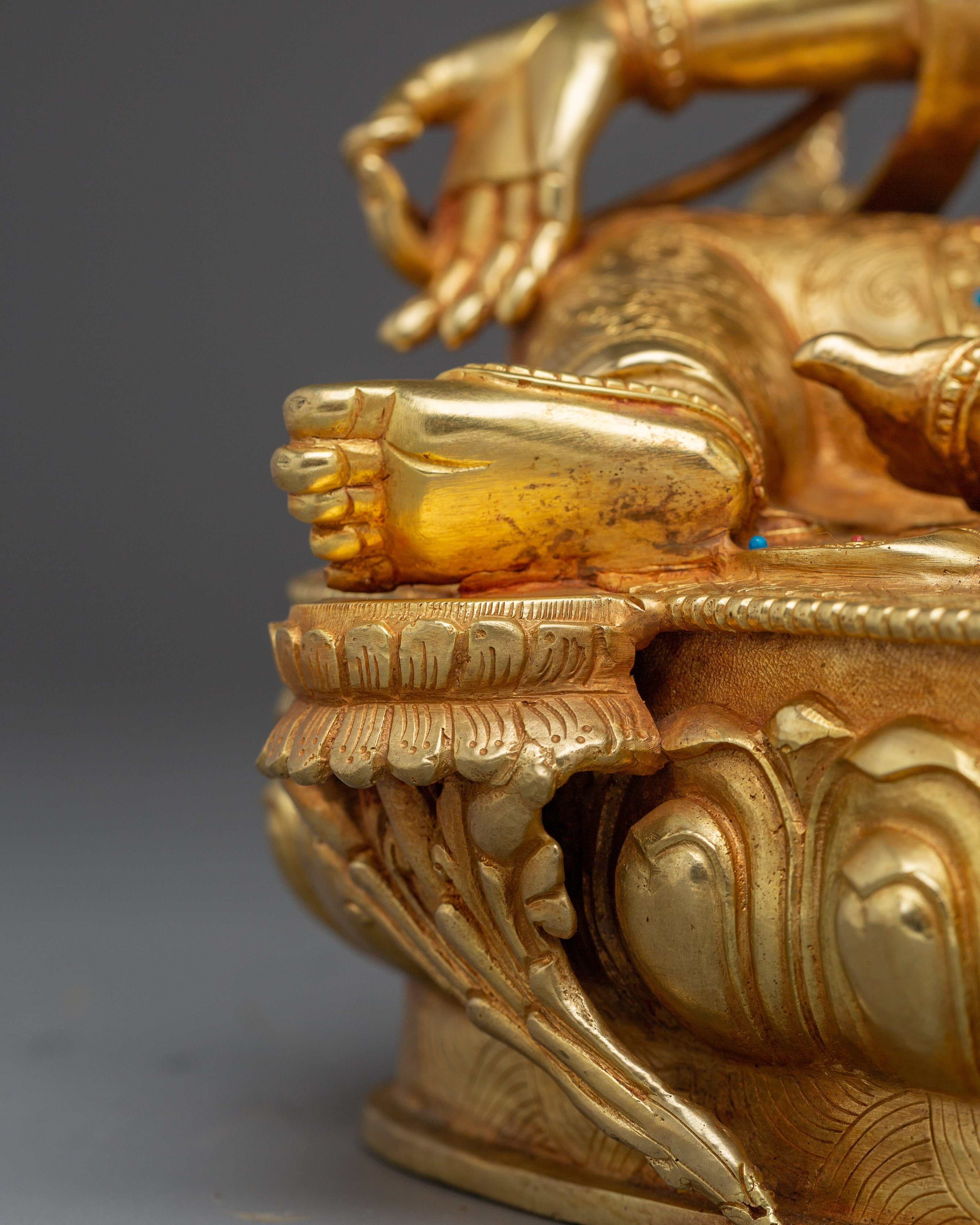 Green Tara statue with Gemstones