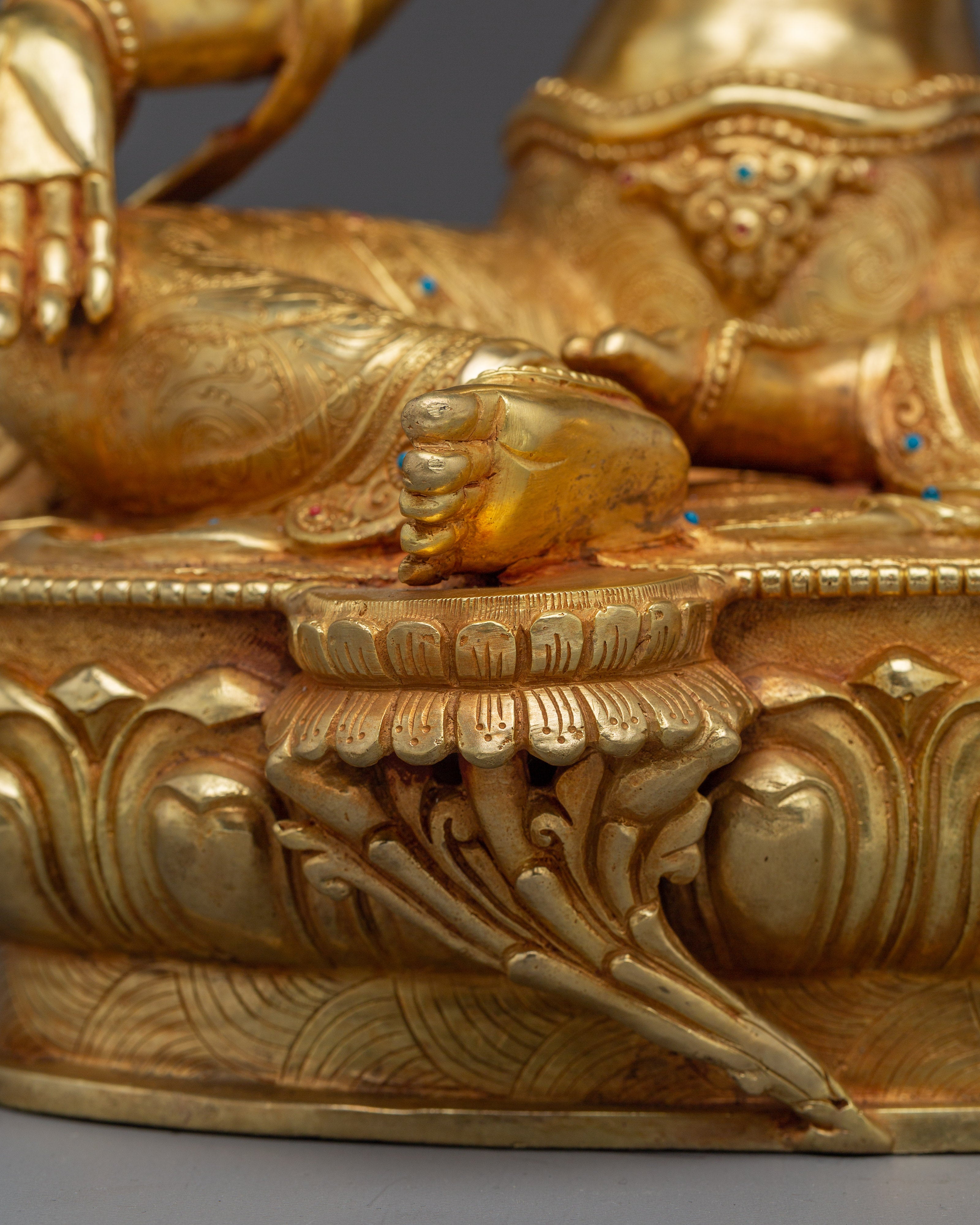 Green Tara statue with Gemstones