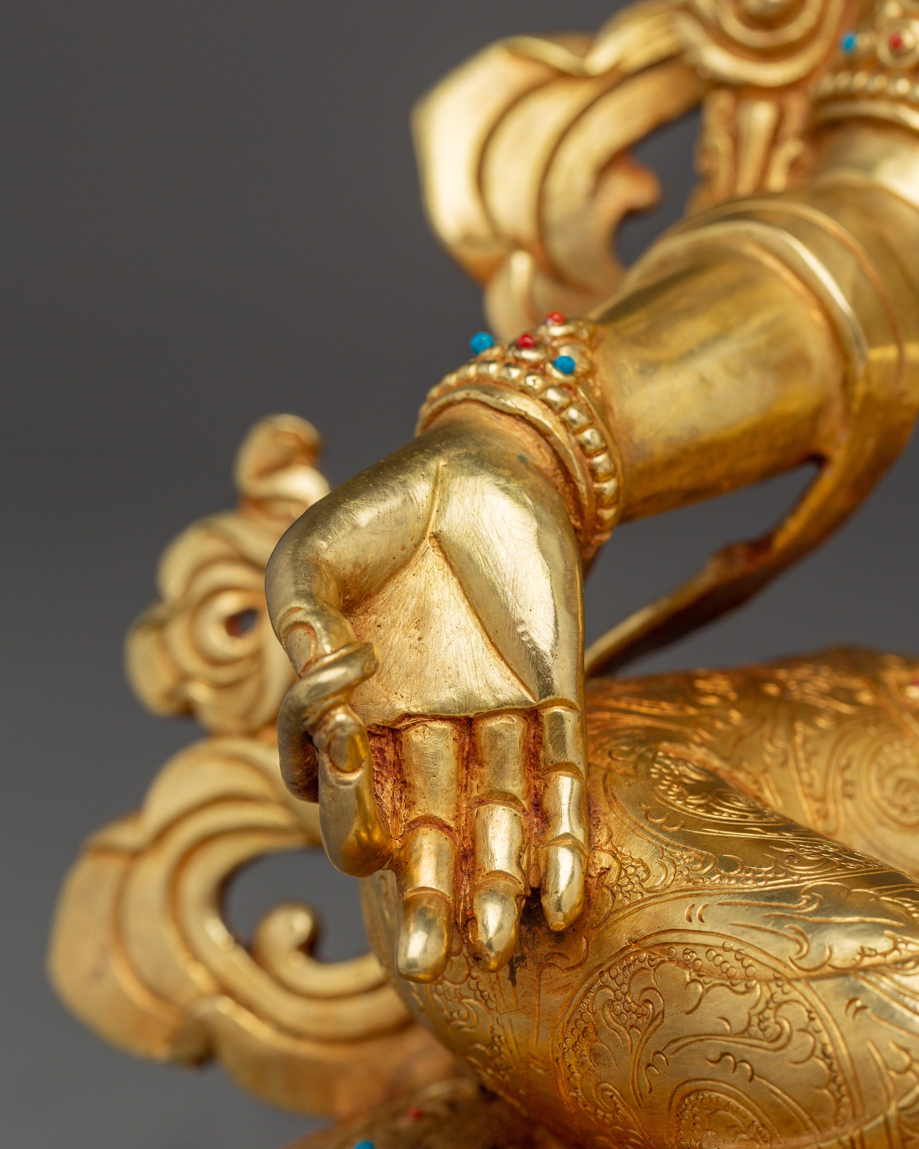 Green Tara statue with Gemstones