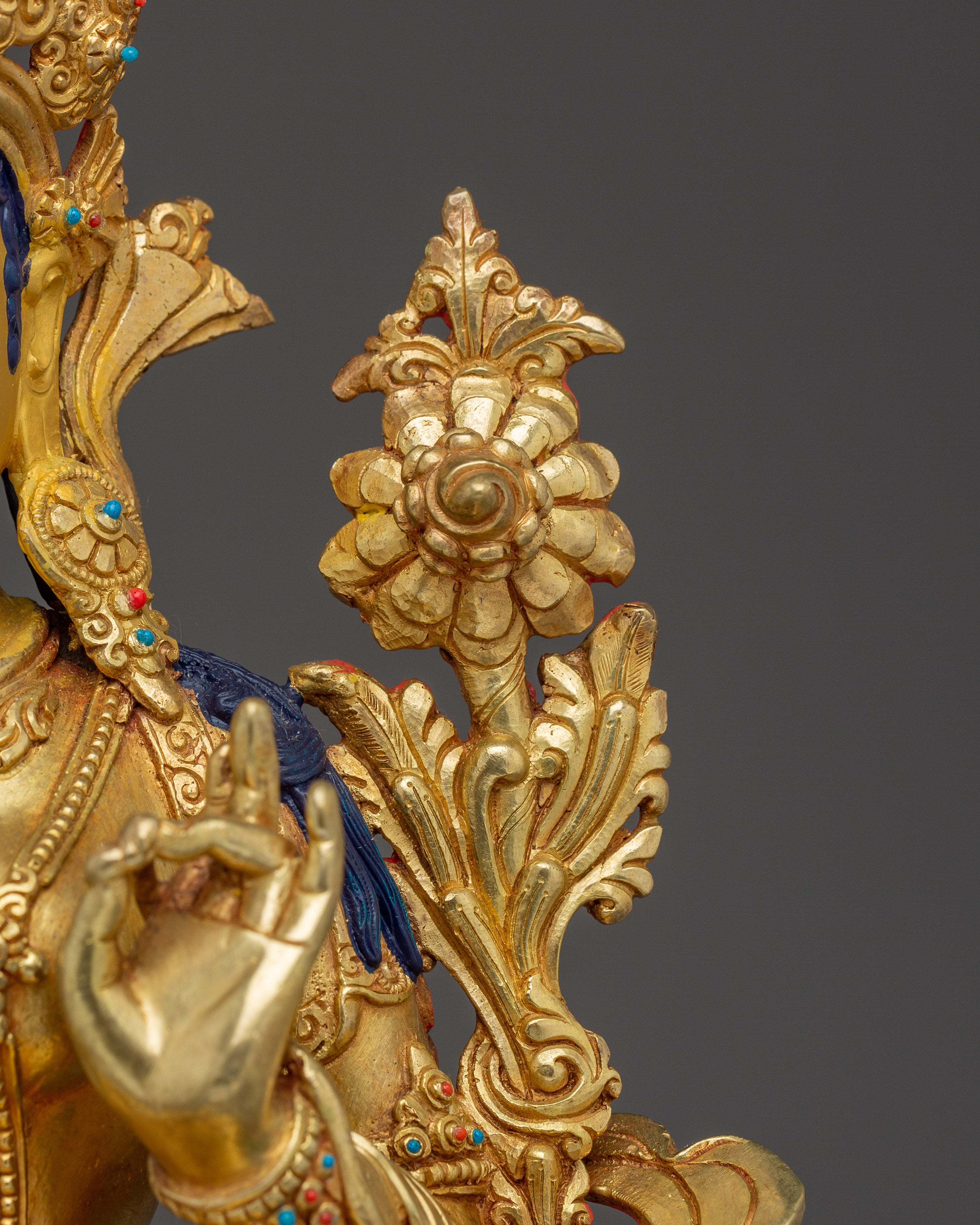 Green Tara statue with Gemstones