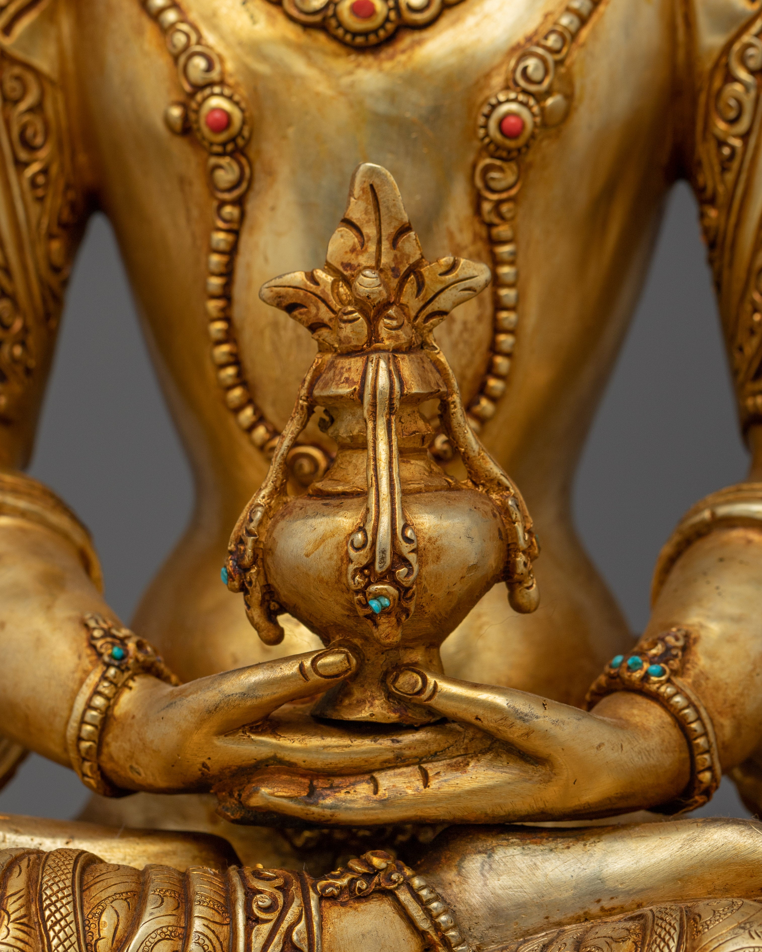 Sacred Amitayus Icon | Gold Gilded Tibetan Artwork